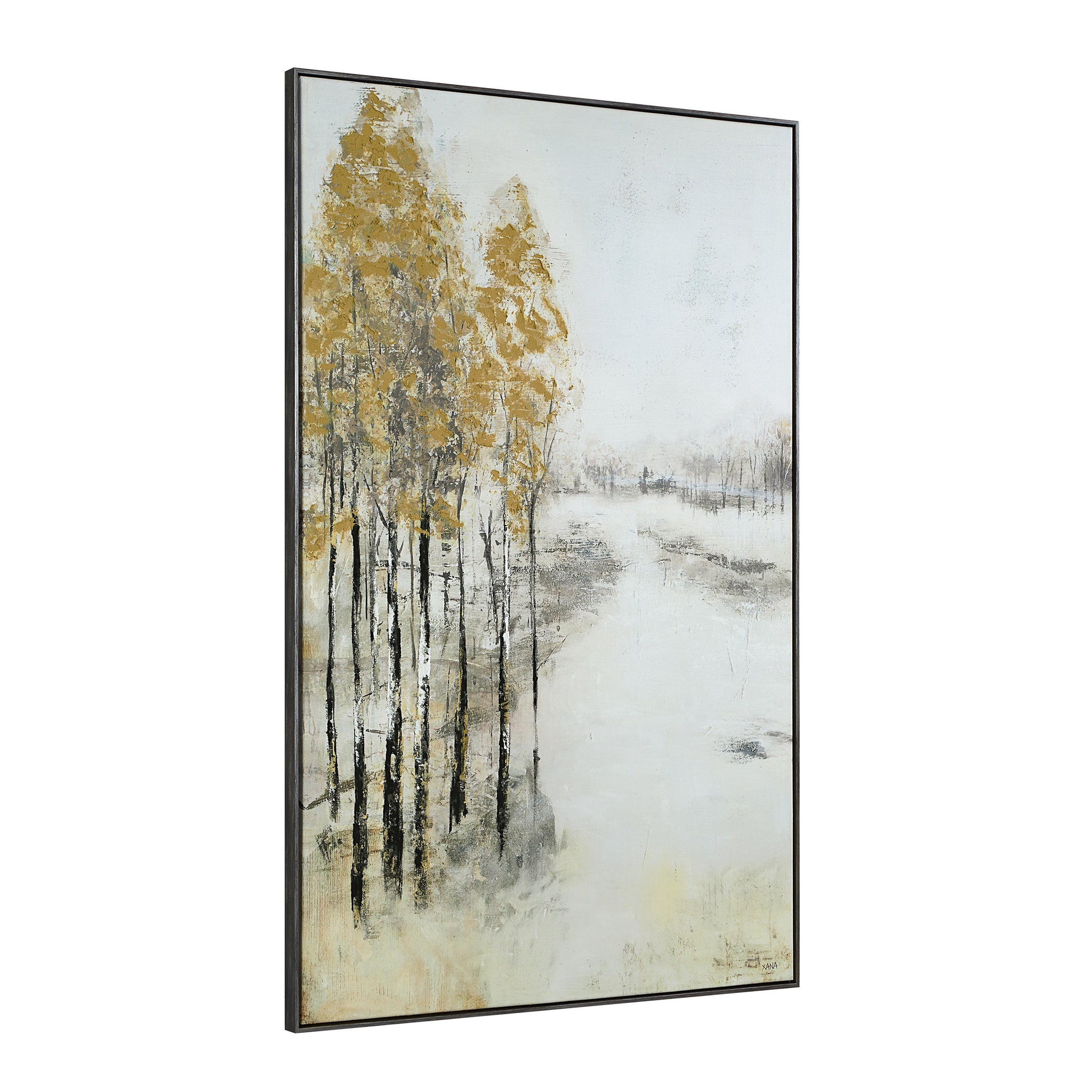 Illia canvas art showcasing a side view of trees with golden foliage in a serene landscape.