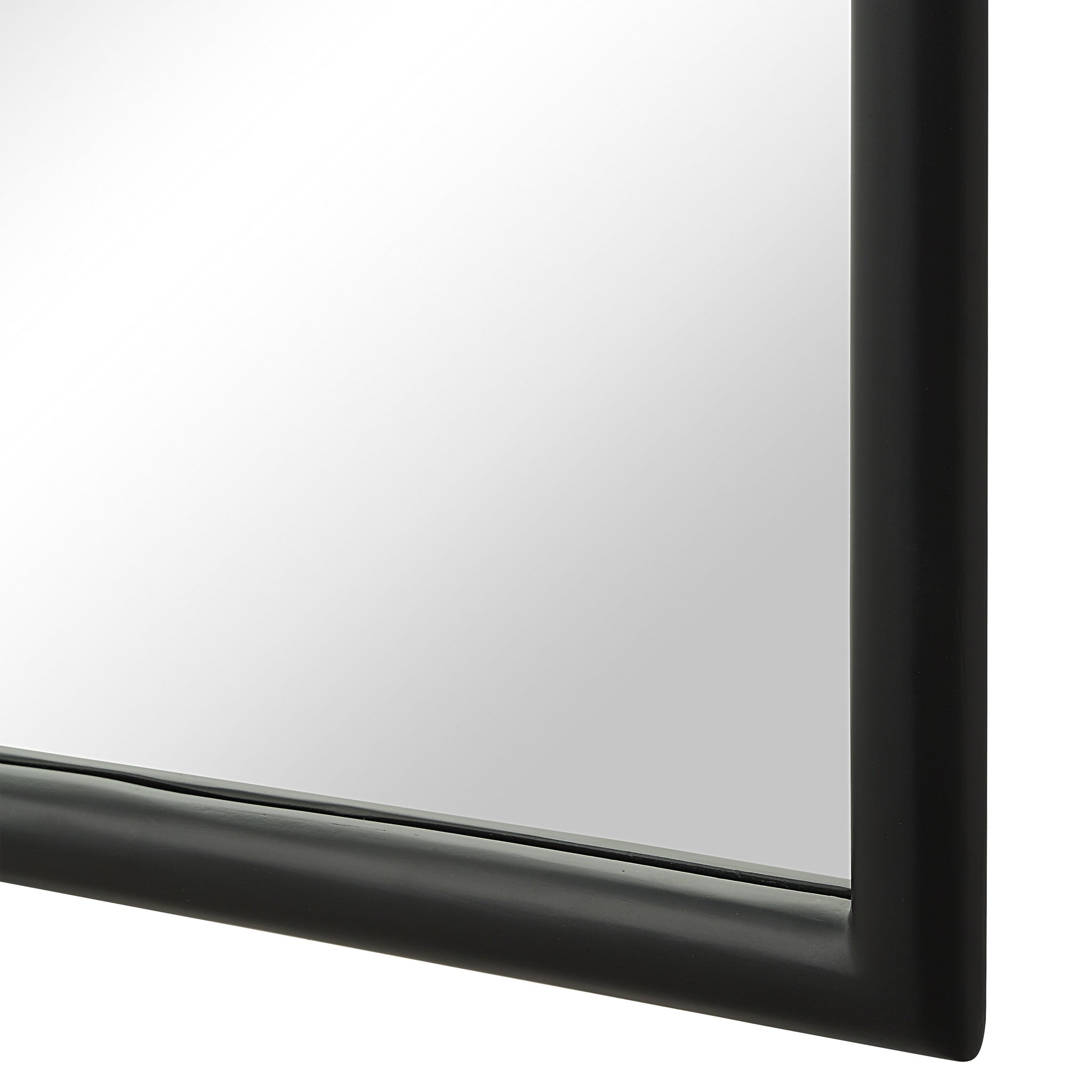 Close-up of Trellis Mirror by Renwil, highlighting the black frame and reflective surface.