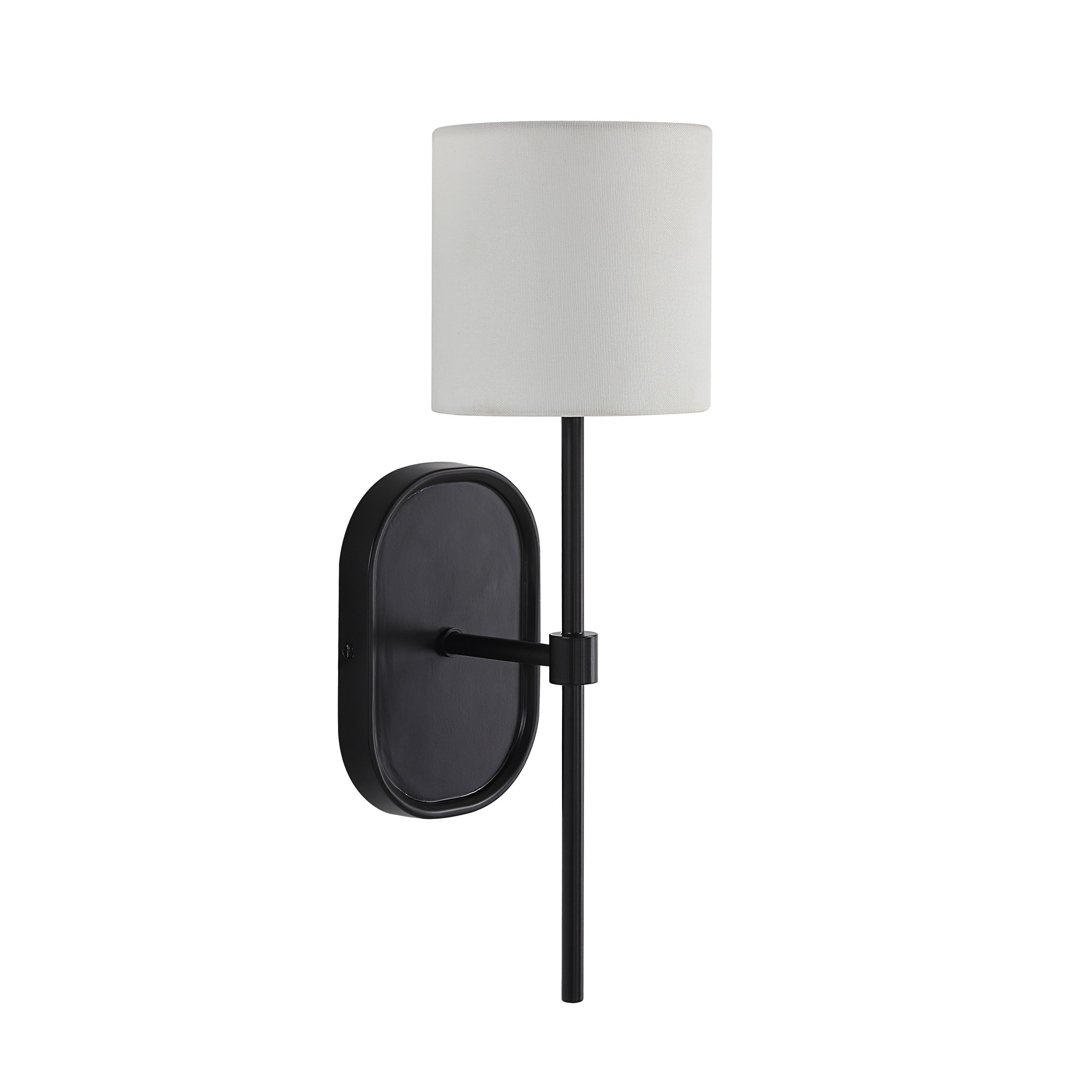 Fico Wall Sconce by Renwil with a white shade and black metal mount, angled view.