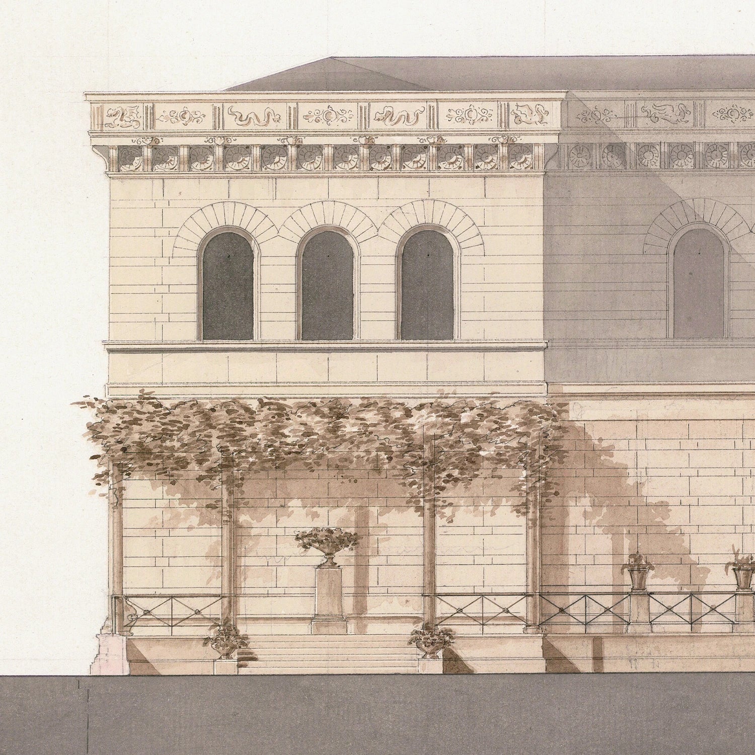 angle view of Italian Villa Facade II, C. 1838 luxury Artwork