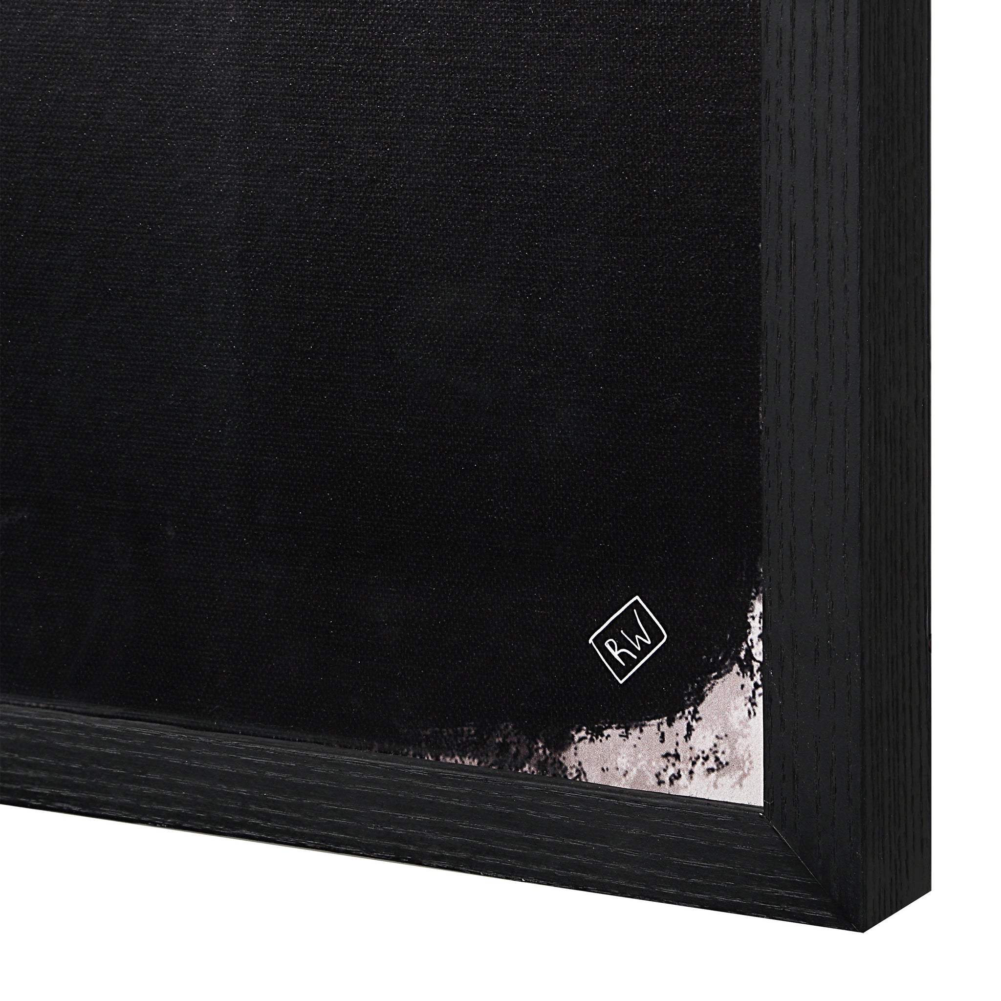Watson wall decor featuring a black canvas with a textured edge and a subtle signature.
