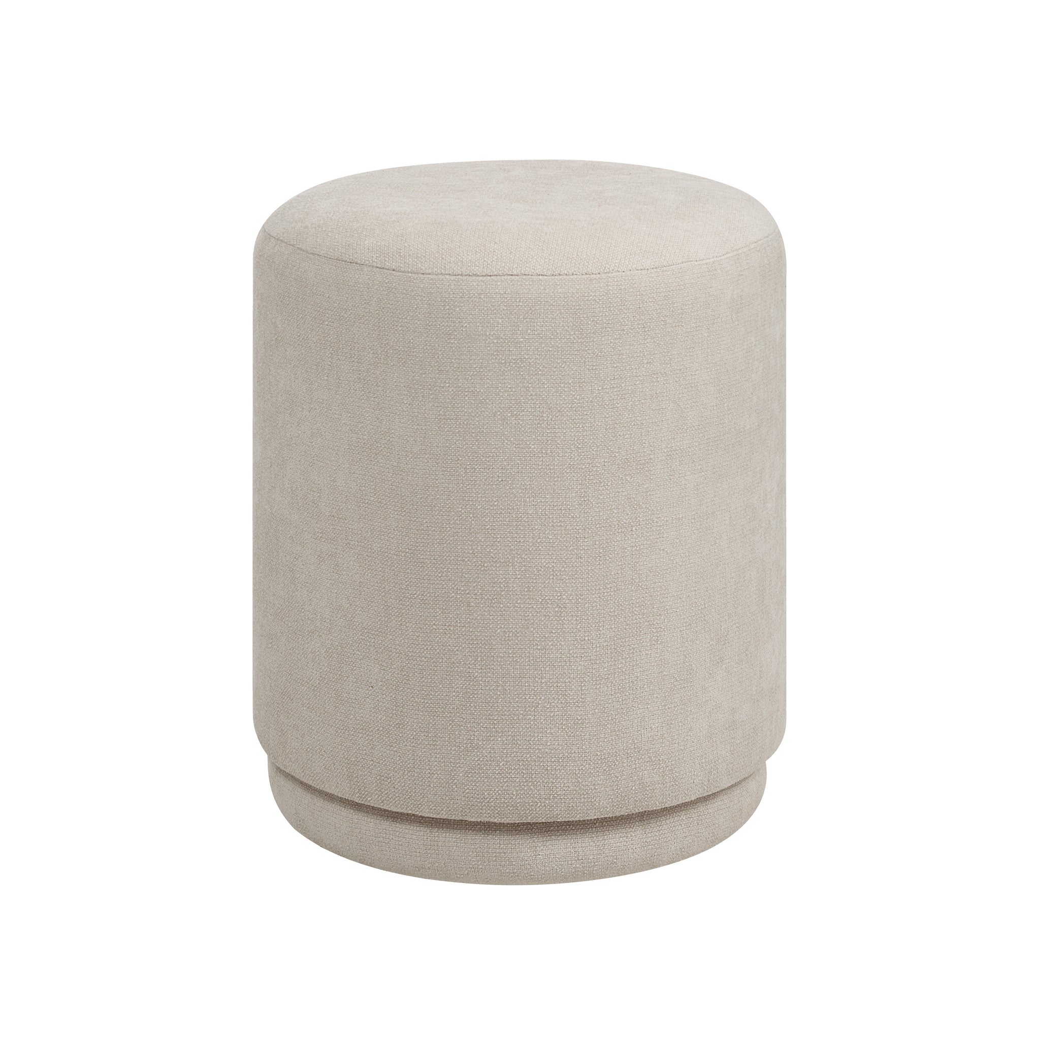 Persea stool in light beige fabric with a round top and smooth finish.