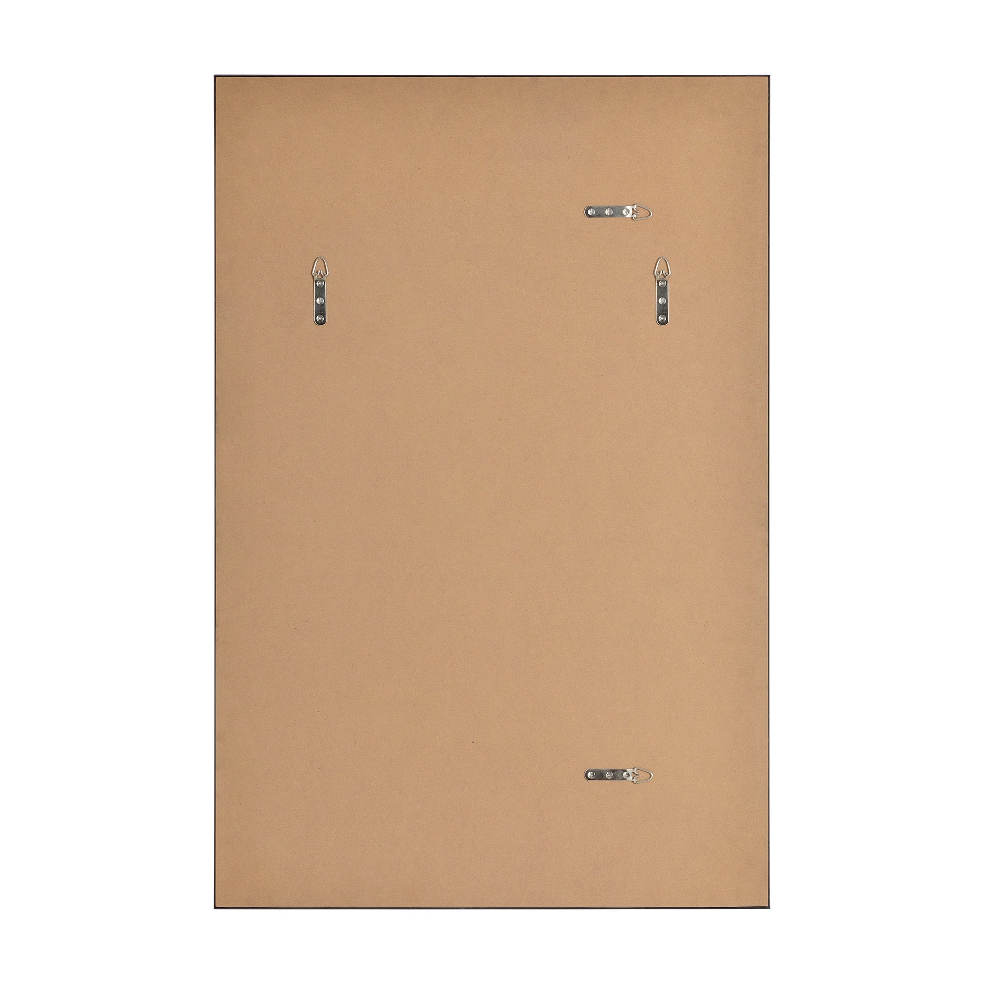 Back view of Amara Wall Mirror showing mounting hardware and brown backing.