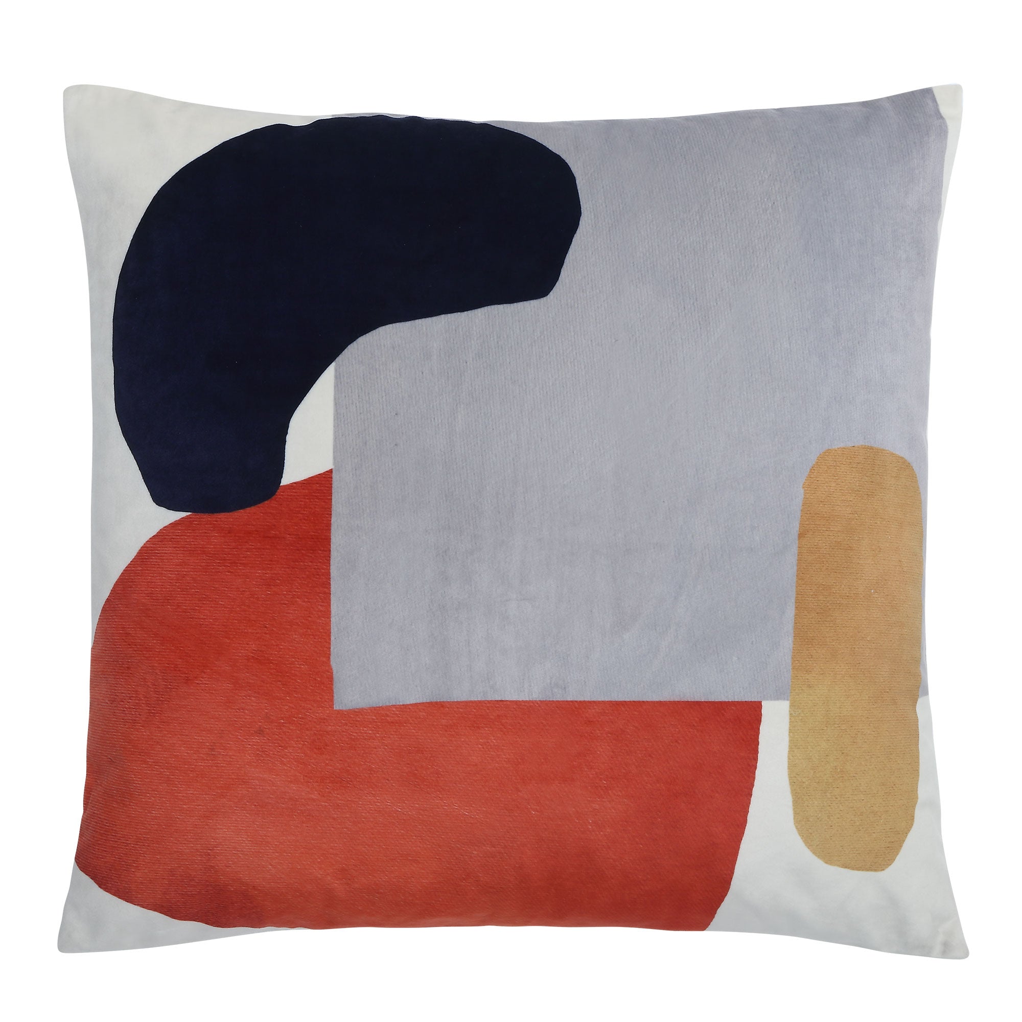 Lonzo Indoor Pillow with abstract design in navy, gray, red, and beige colors.