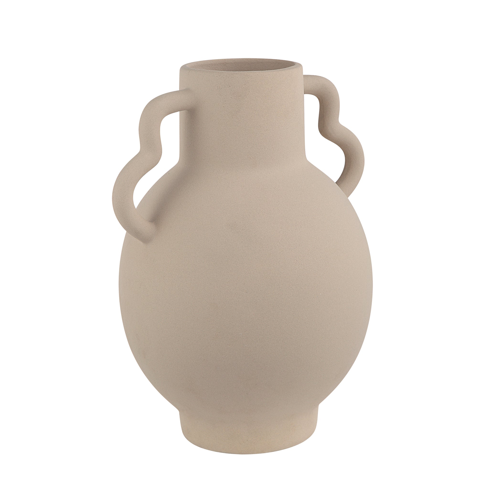 Monet Vase by Renwil, beige ceramic vase featuring a rounded body and two handles
