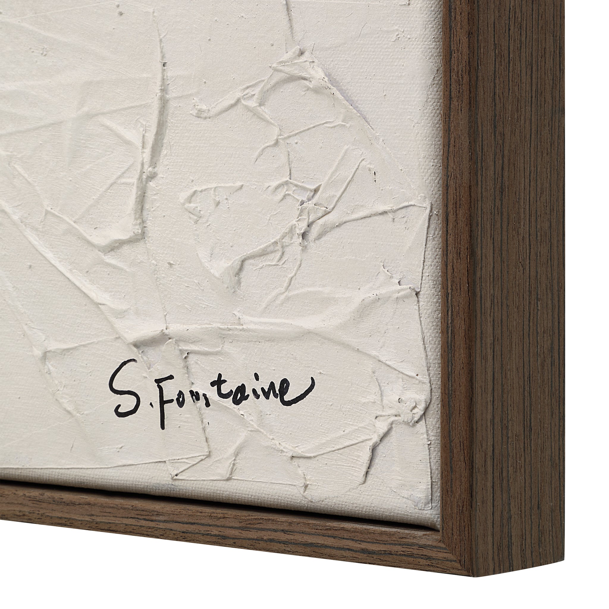 Close-up of Muralis canvas art texture with signature S. Fontaine on a wooden frame