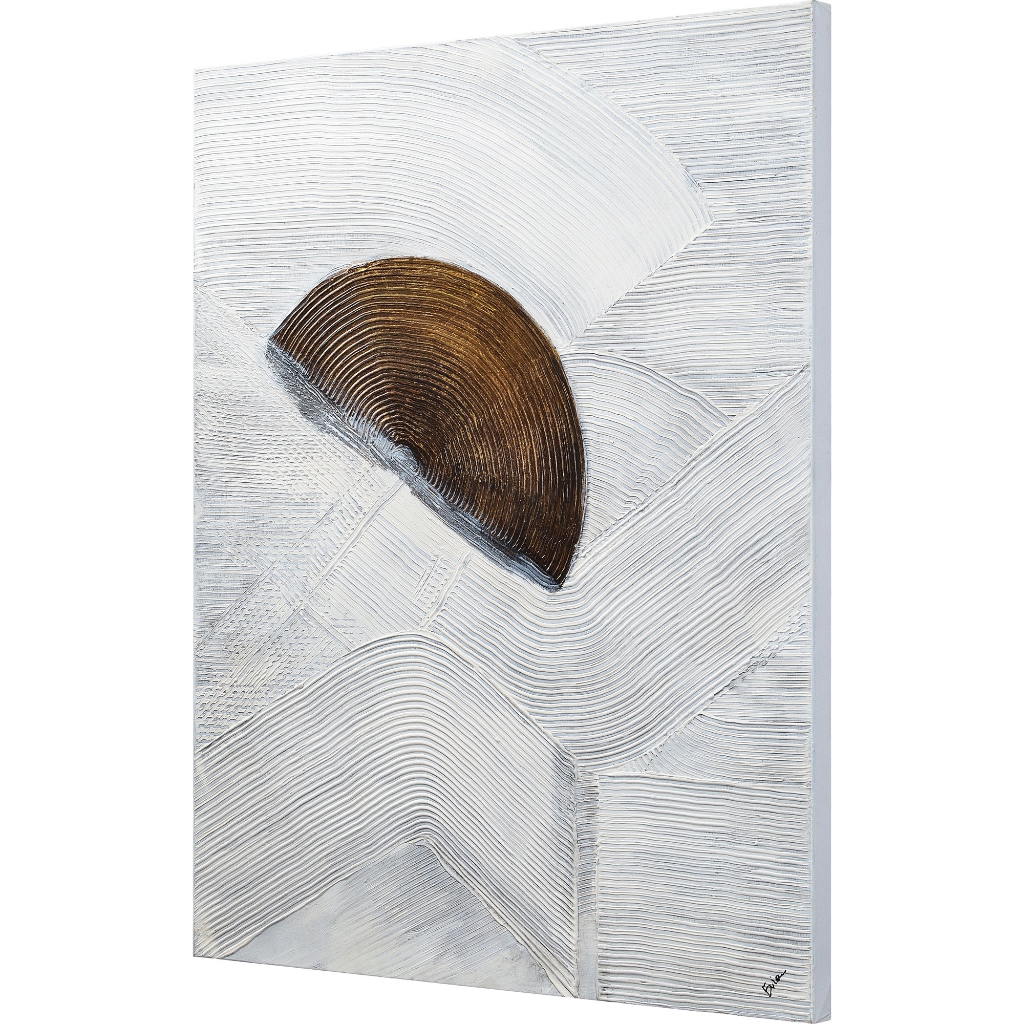 Skylab canvas art showing a brown half-circle with textured white waves, viewed from the side.