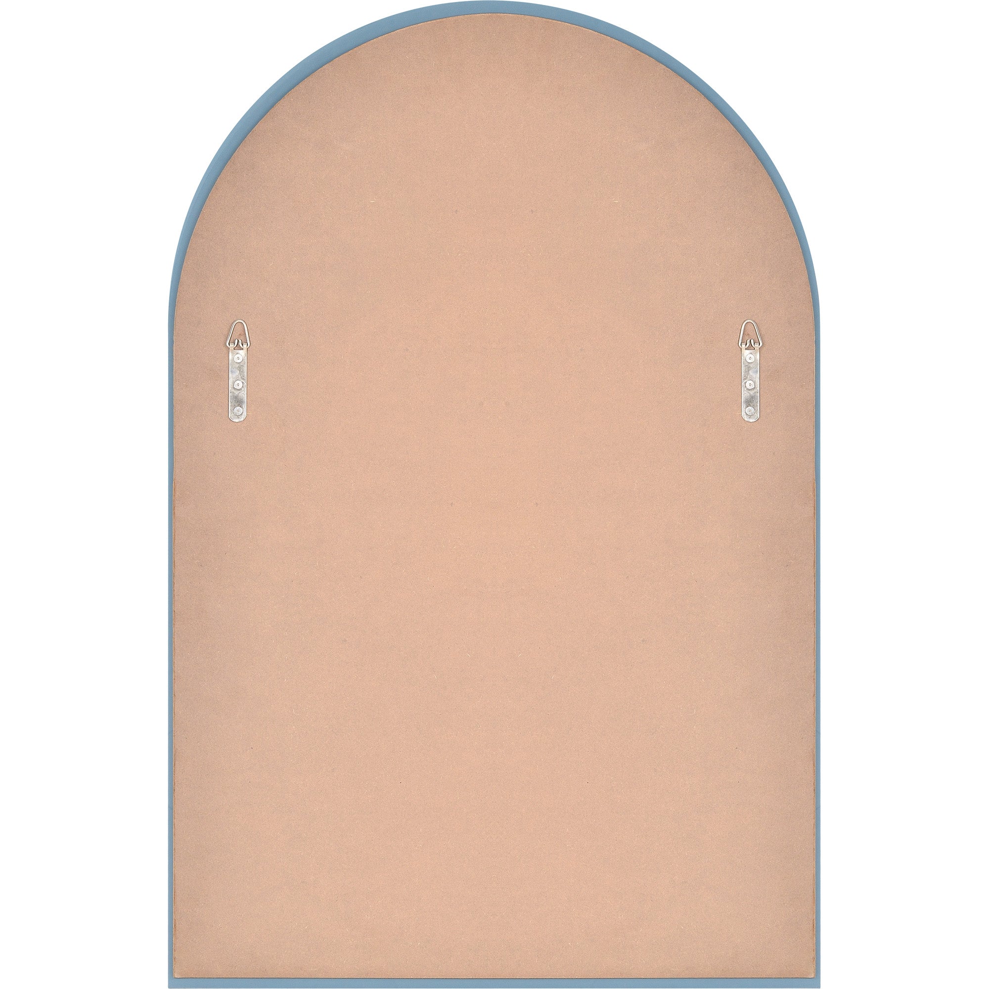 Back view of the Faiza Wall Mirror, featuring a beige backing with mounting hardware.