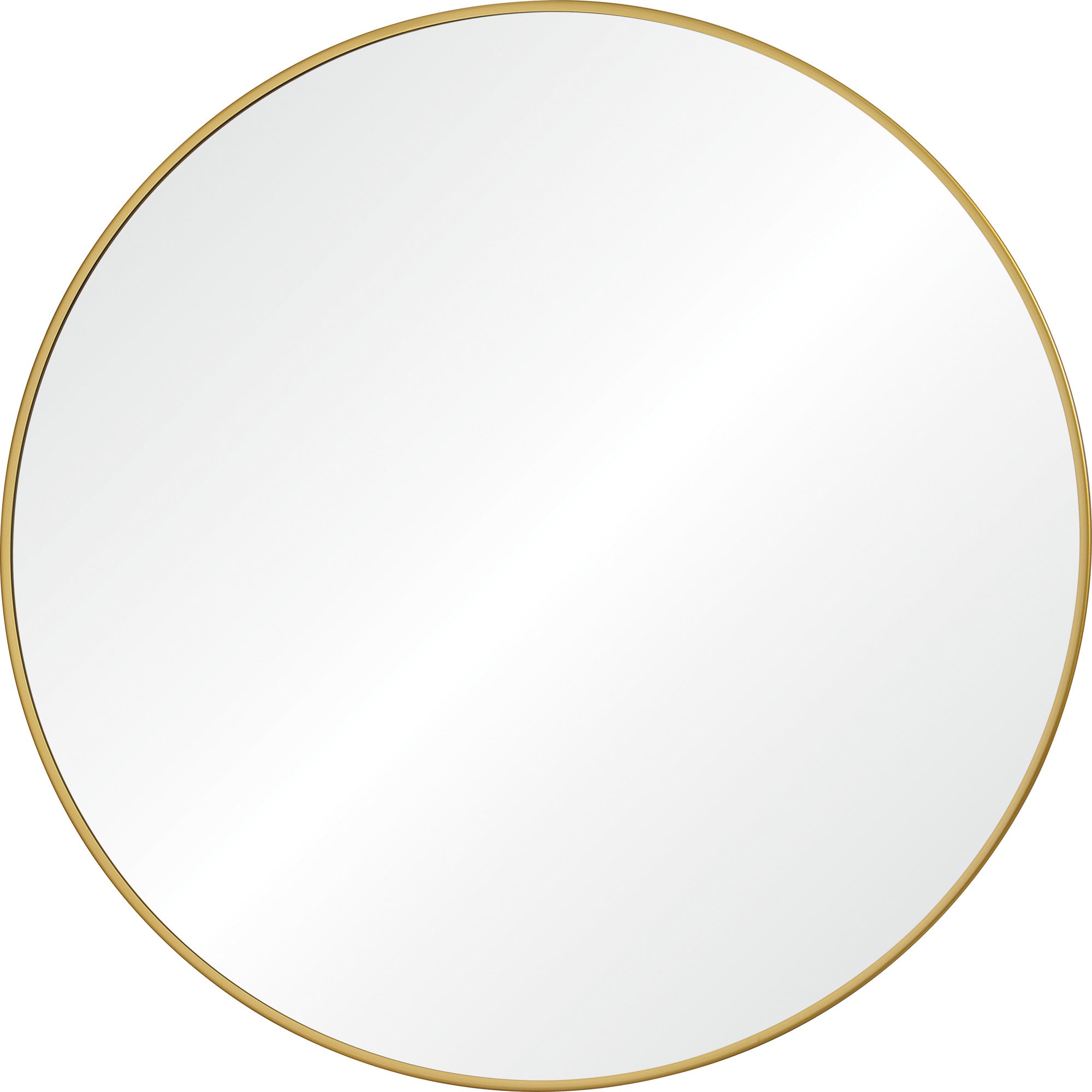 Alegre Wall Mirror with a round shape and a thin gold frame.