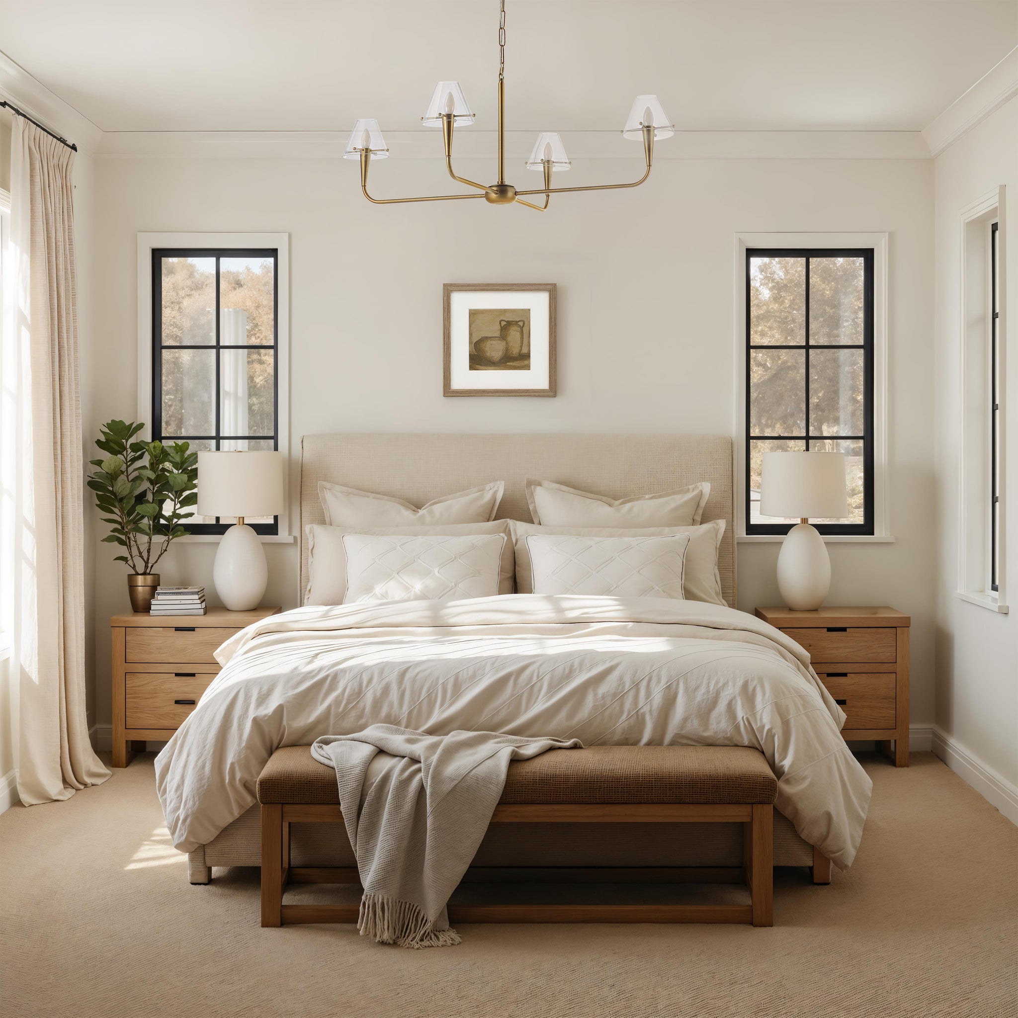 Vetro canvas art displayed in a modern bedroom with neutral tones and natural light