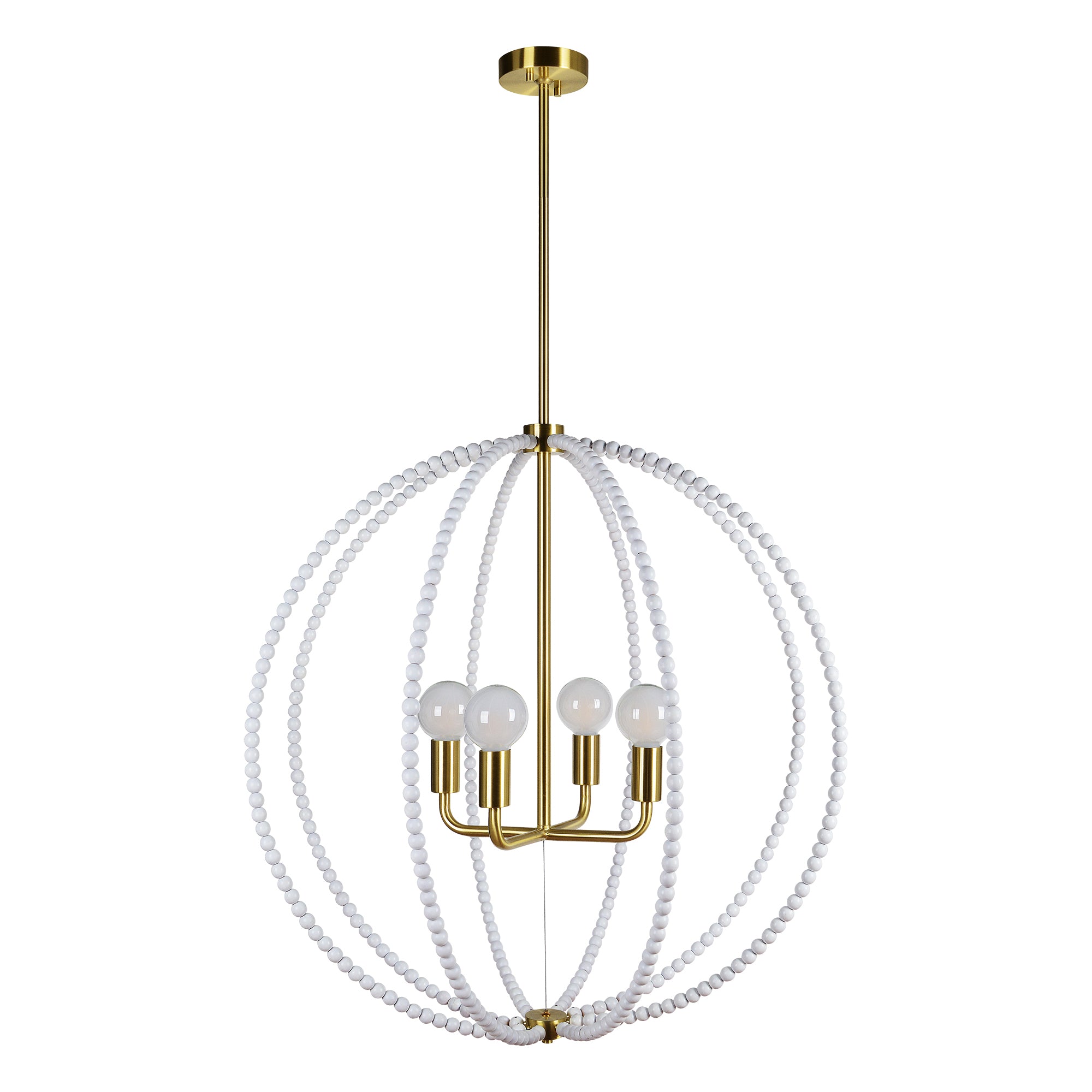 Basil Ceiling Fixture with white beads and gold accents, featuring four light bulbs.