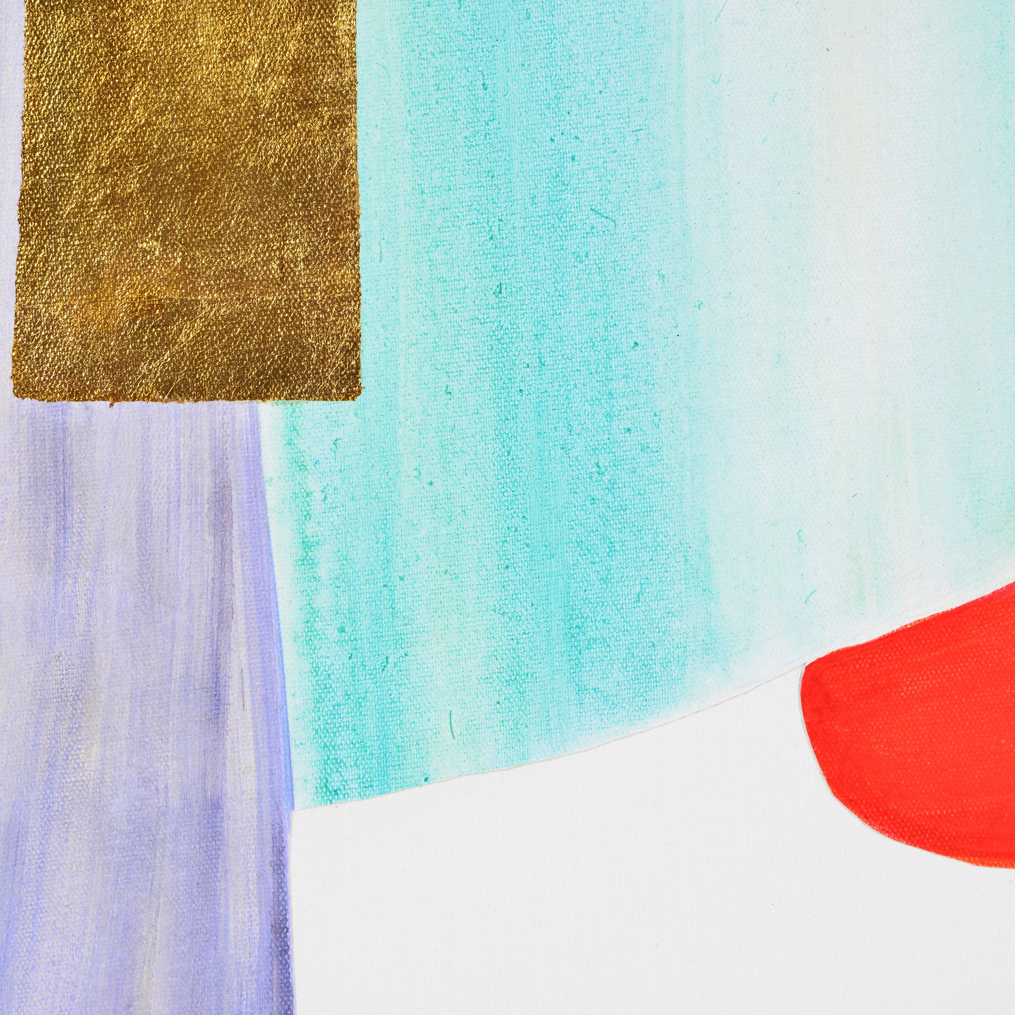 Close-up of Esmerelda canvas art highlighting gold, teal, and red abstract elements.
