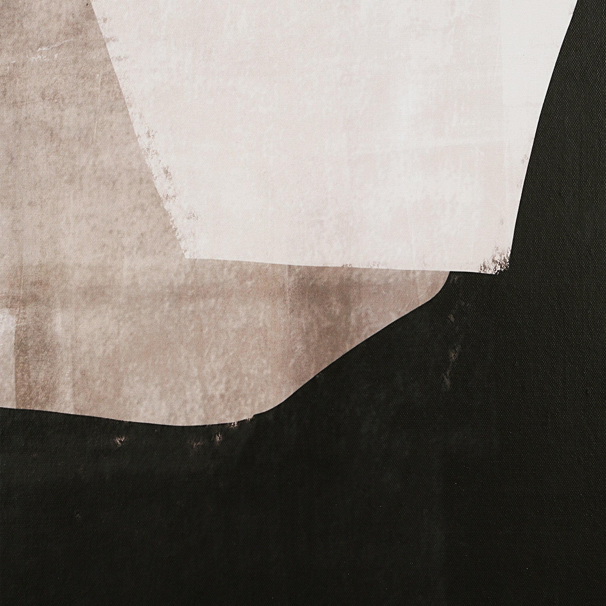 Detail of Caramelo wall art featuring abstract shapes in taupe and black on textured canvas.