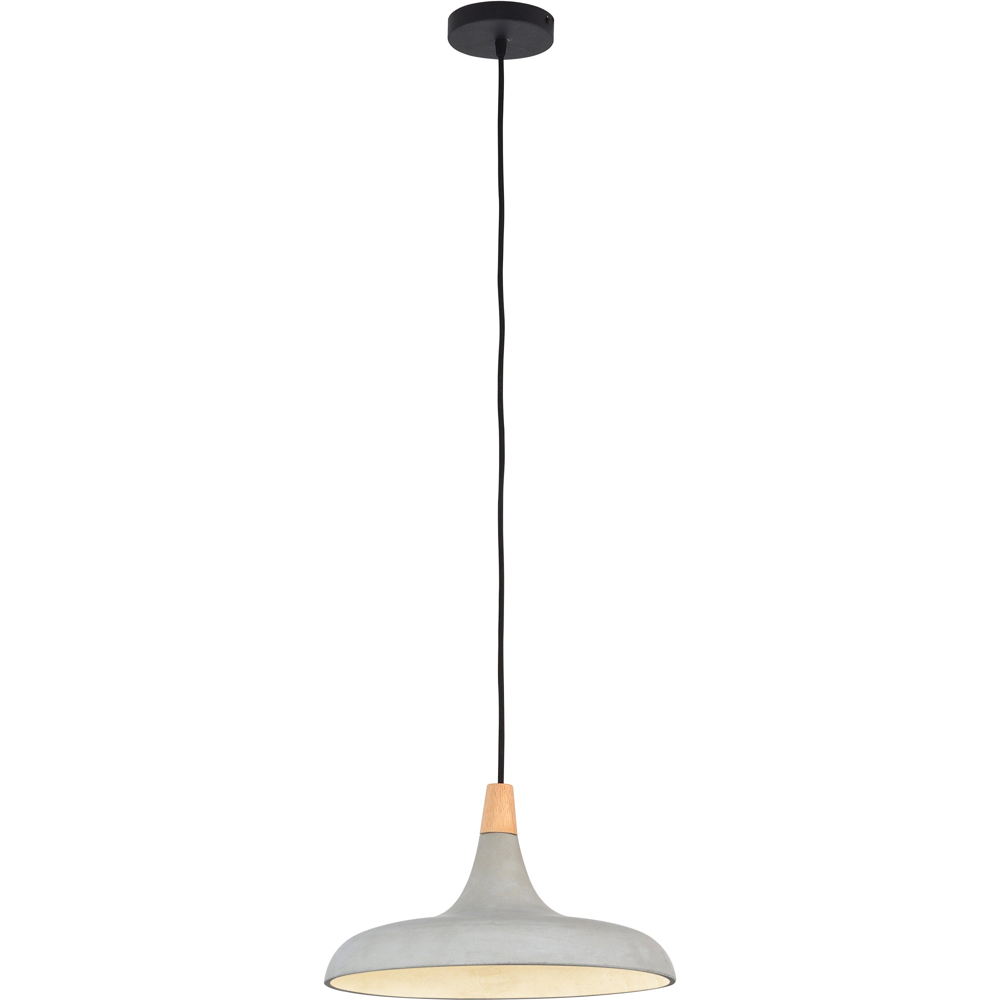 Viola-May Ceiling Fixture with illuminated interior, gray concrete and wooden accent.