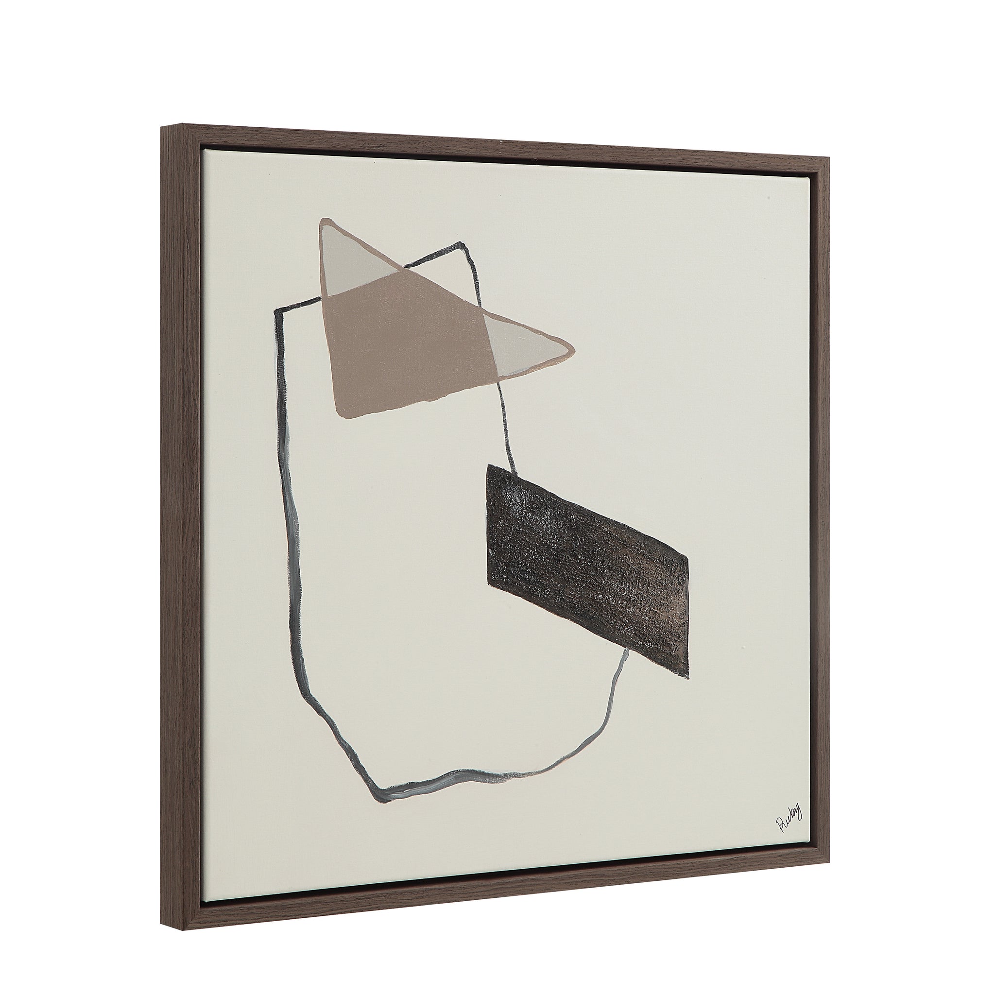 Lacadieu Canvas Art displaying abstract shapes in beige and brown from a side view.