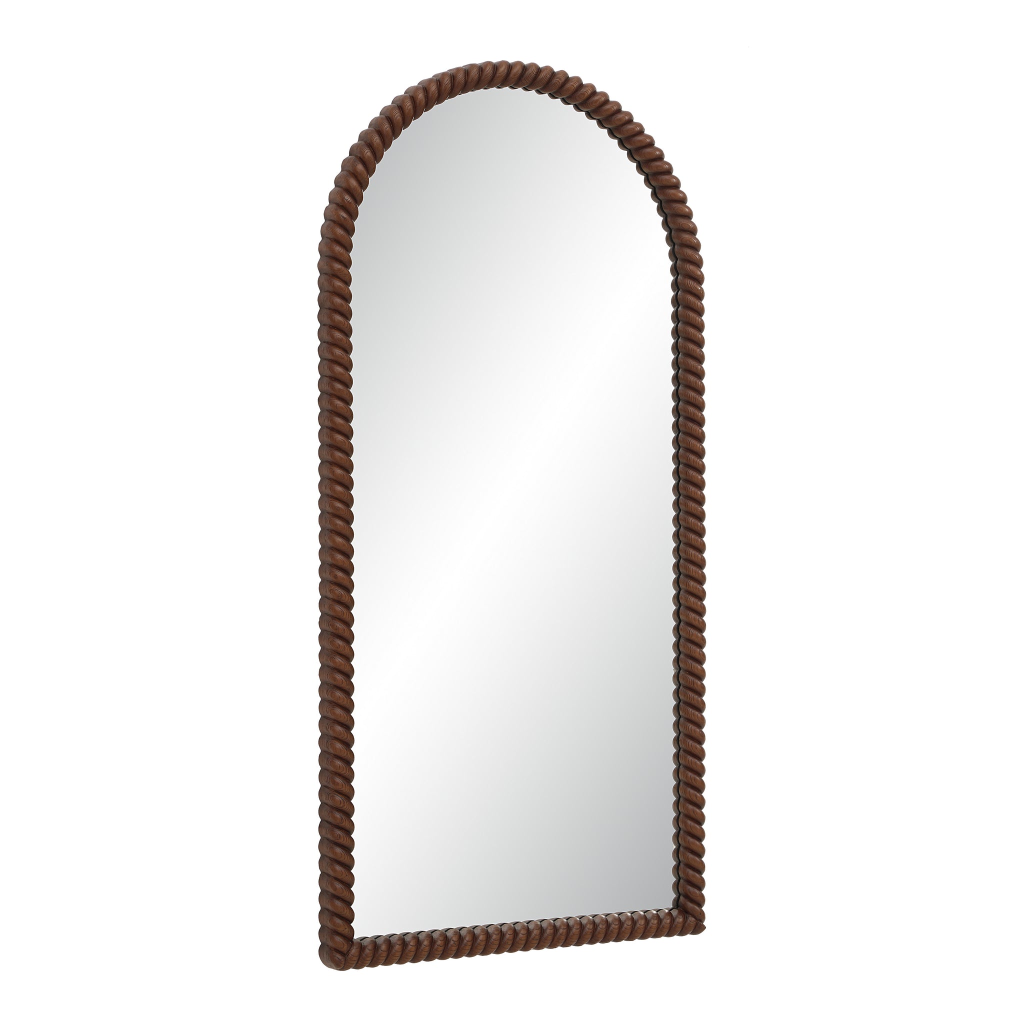 Madiwell mirror featuring a brown twisted rope frame and an elegant arched design.