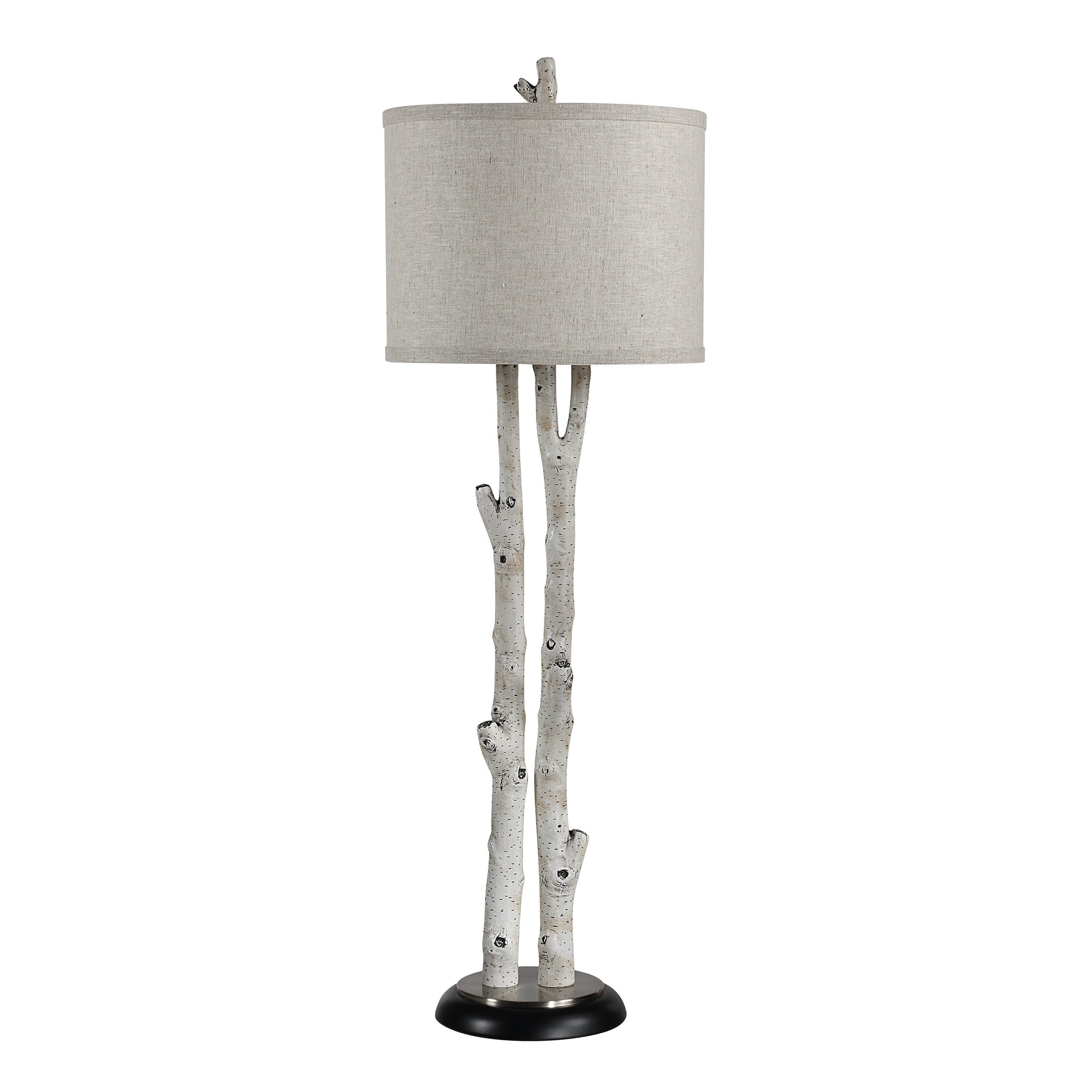 Leandro Table Lamp with a textured beige shade and white branch-style base.