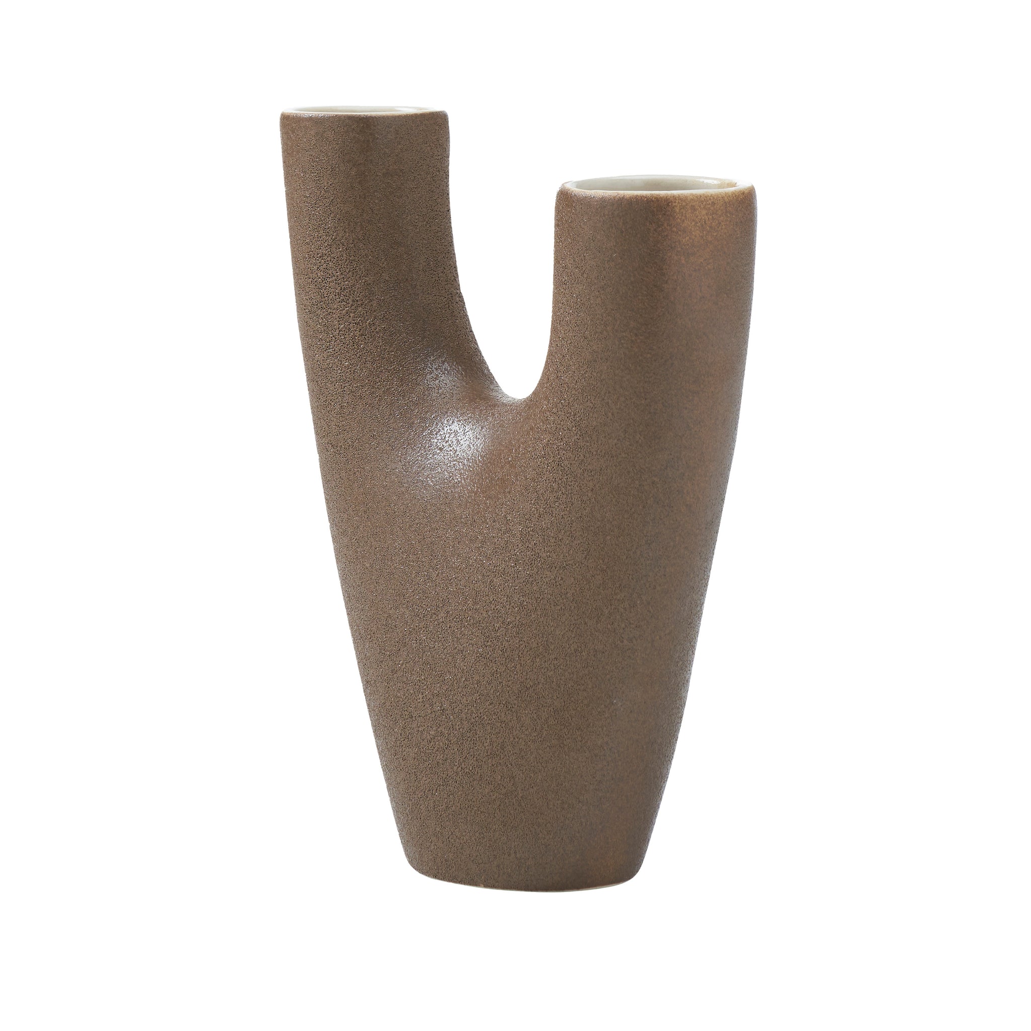 Garnier Small Vase featuring a modern U-shape, crafted from brown ceramic with a smooth surface.