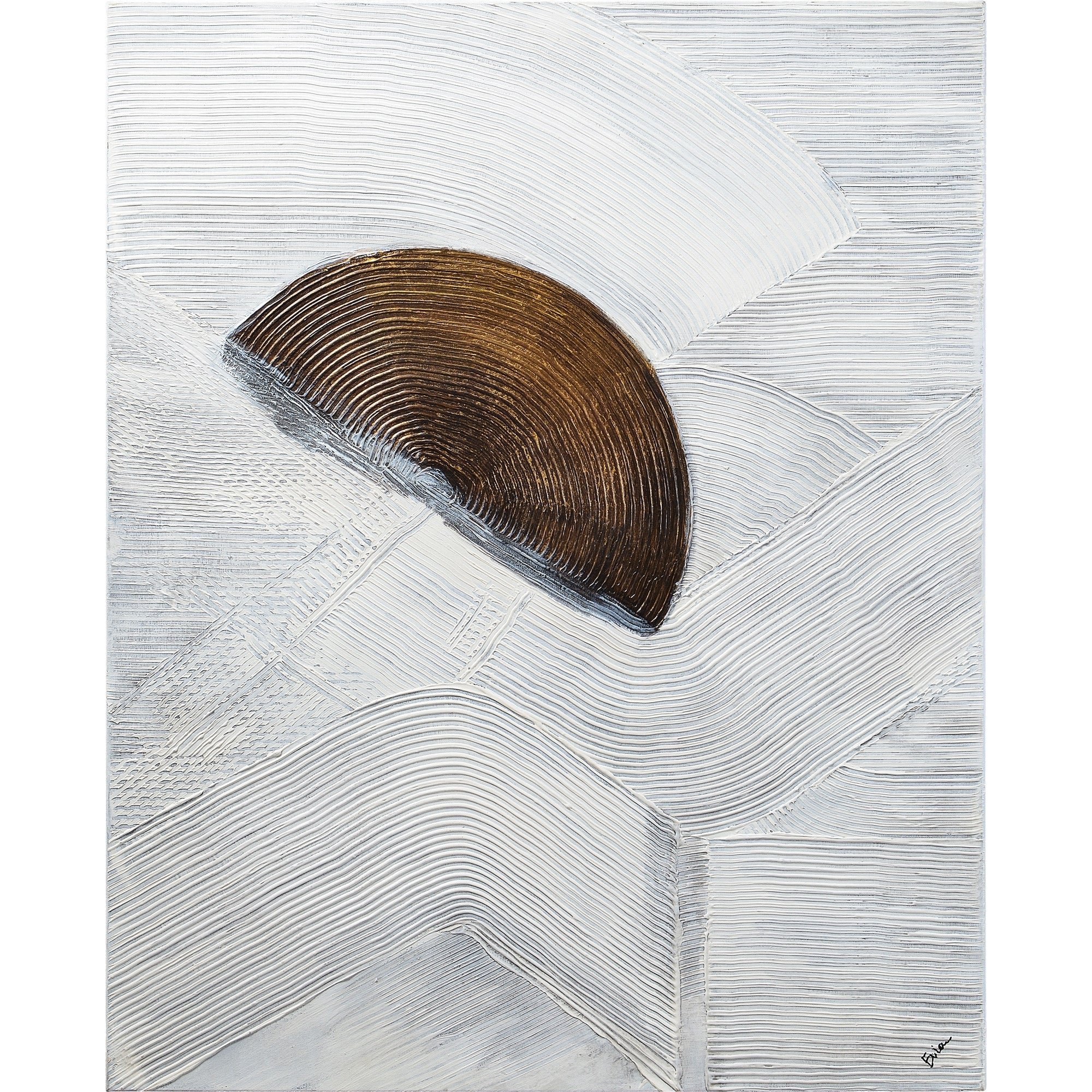 Skylab canvas art featuring a textured brown half-circle on a white background.