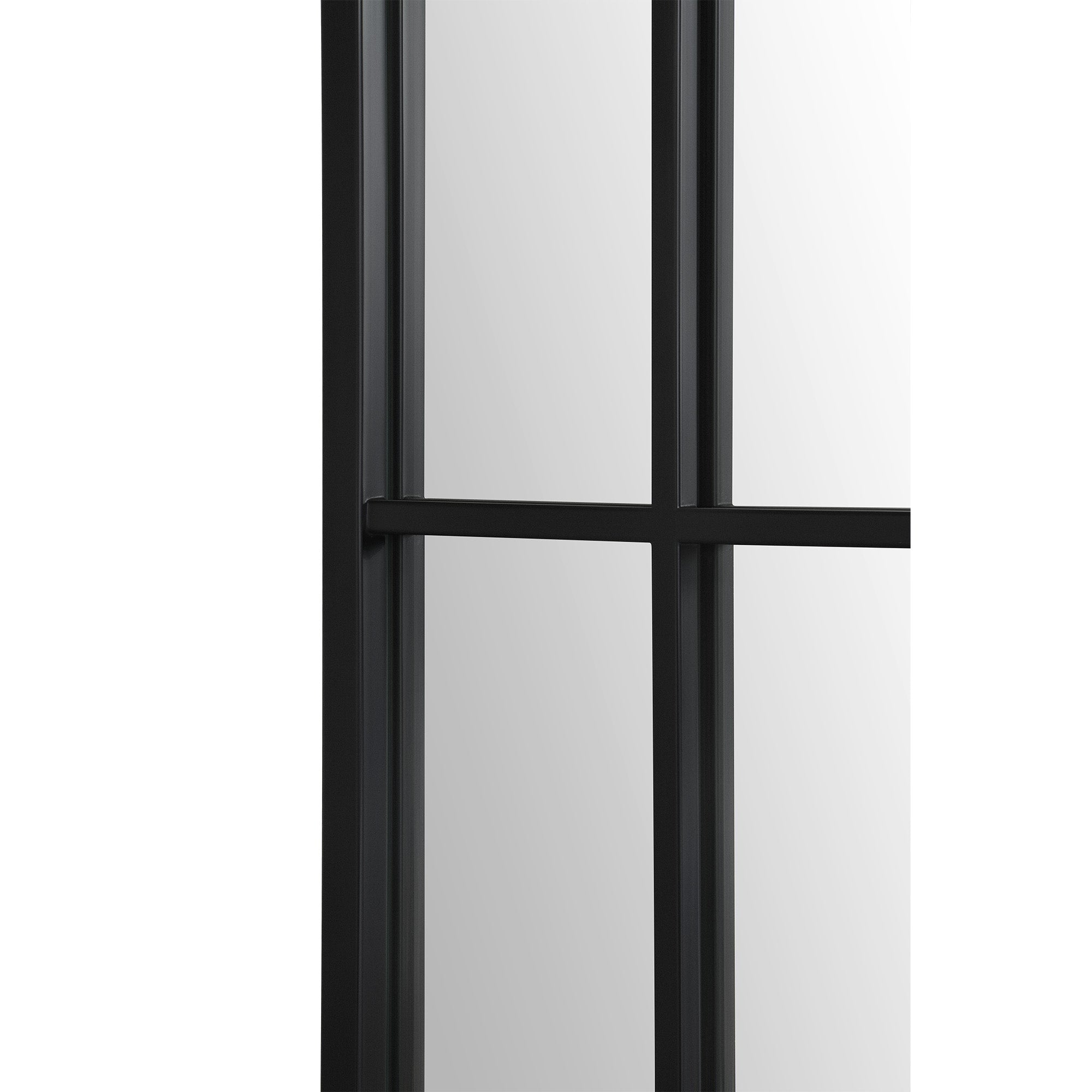 Close-up of Atkinson Full Length Mirror's black frame and grid design