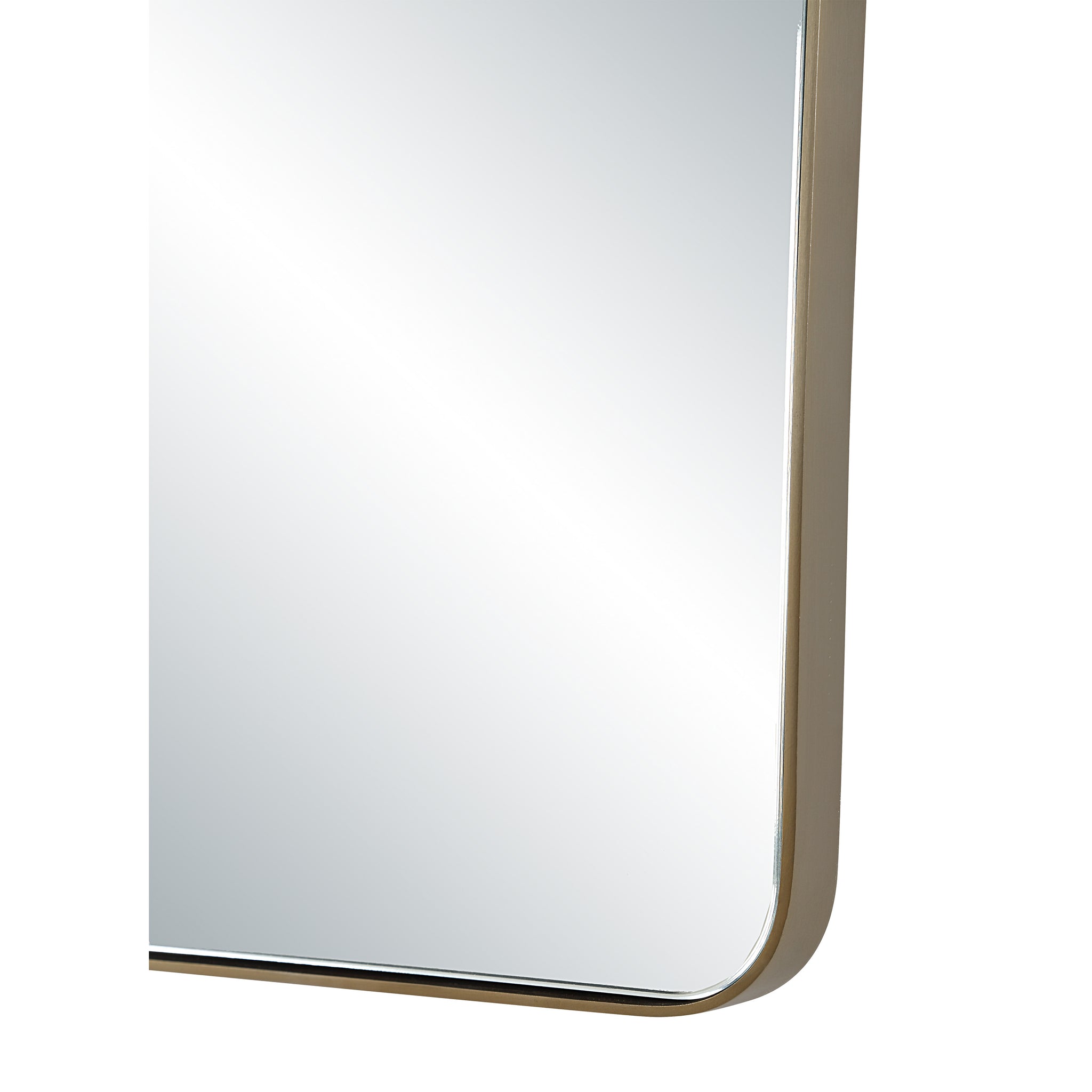 Close-up of Mily mirror edge highlighting its smooth, rounded corners and sleek finish.