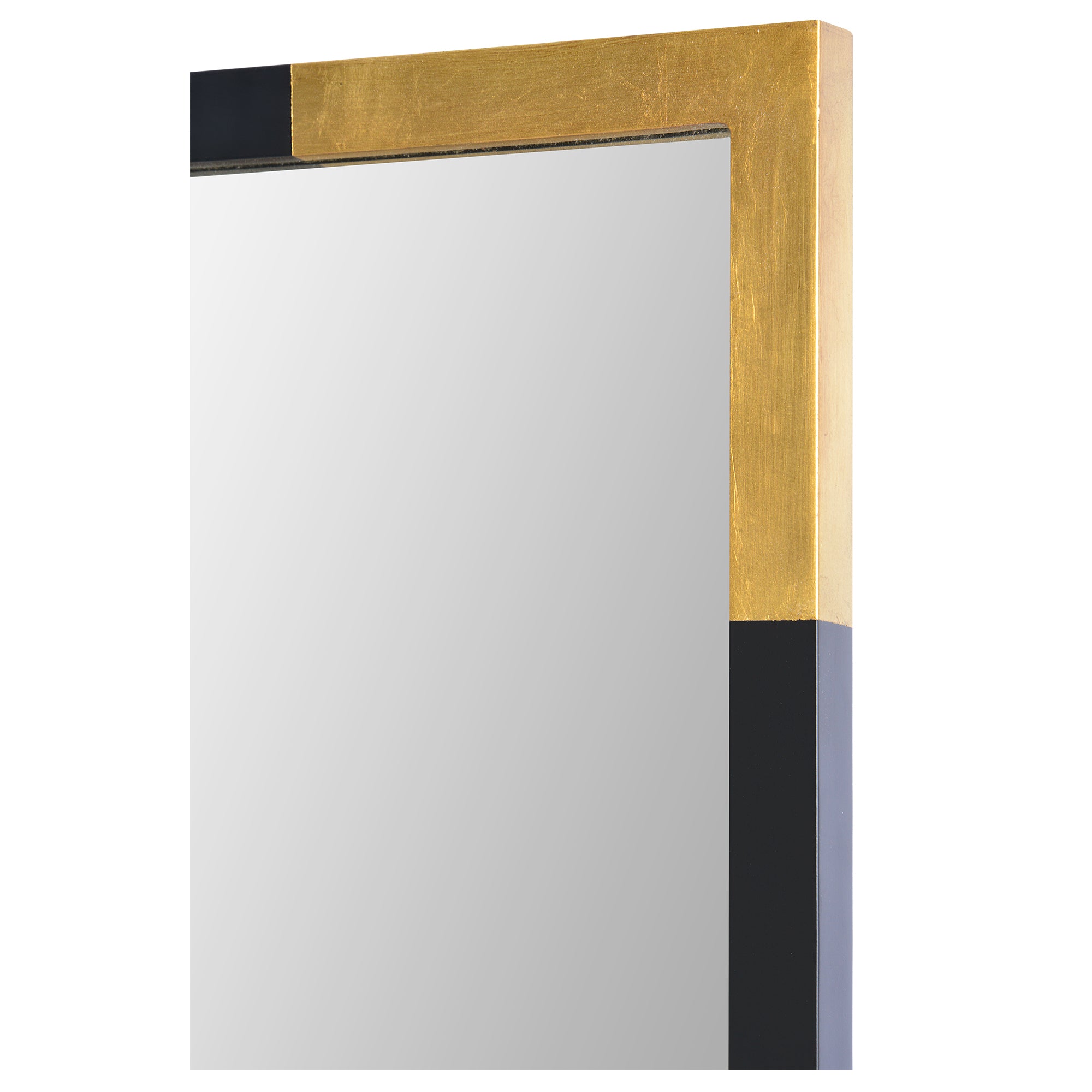 Osmond Wall Mirror close-up of the top corner, highlighting the gold accent and black frame.