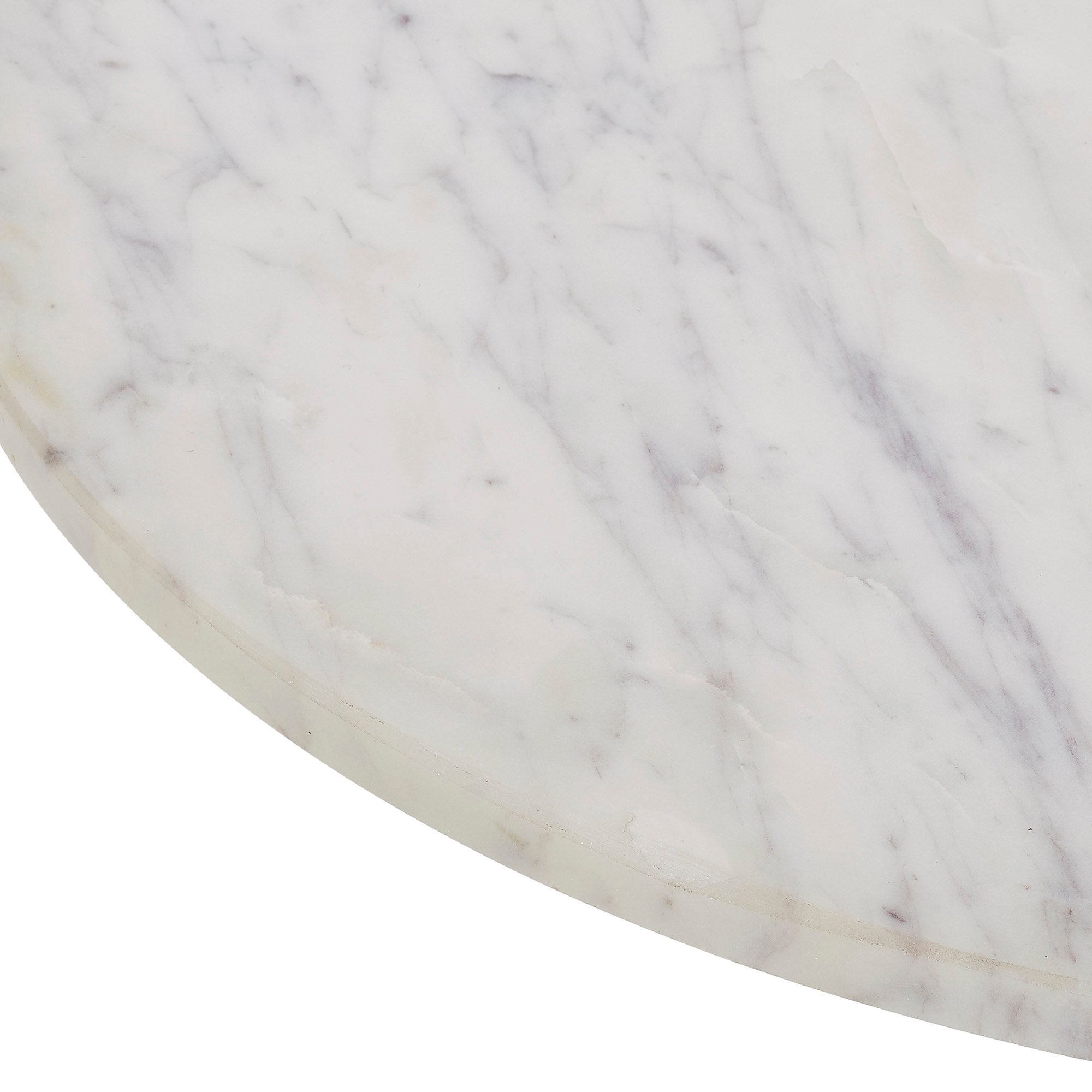 Close-up of Corrine Table's white marble top showcasing its natural veining