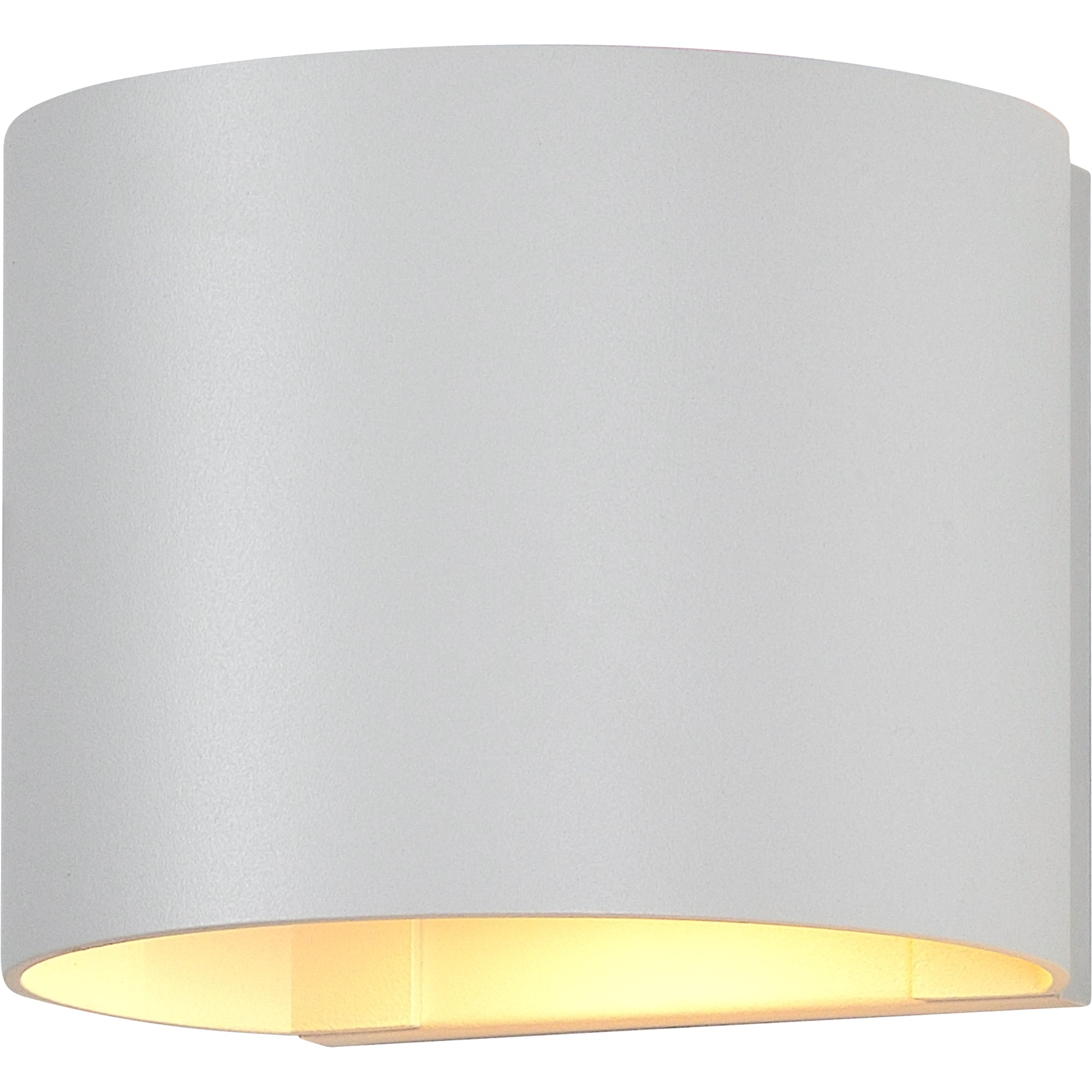 Zak Wall Sconce in white, rounded shape with soft light glowing from the interior.