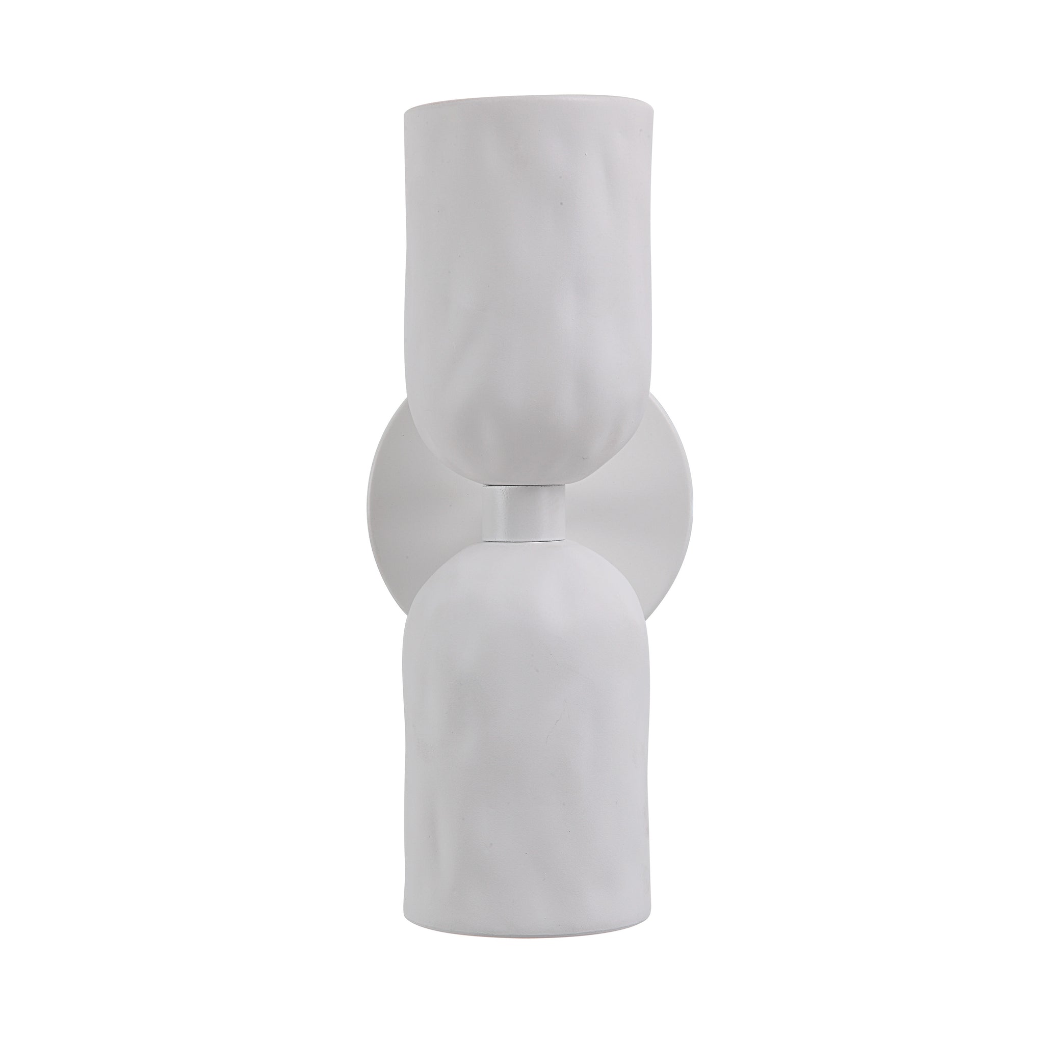 Akira Wall Sconce in white viewed from the front, showcasing two textured shades