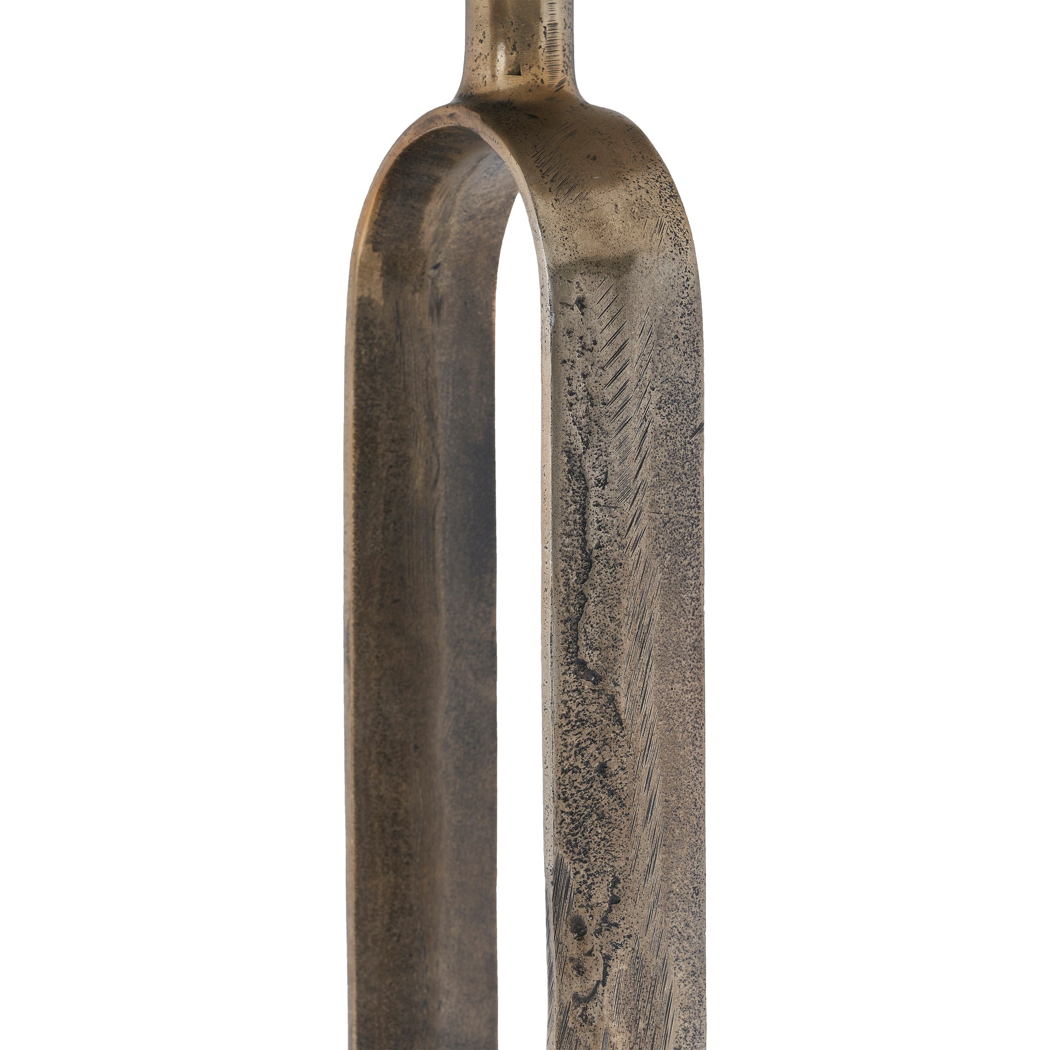 Close-up of Irene Side Table's bronze metal frame showcasing its textured finish