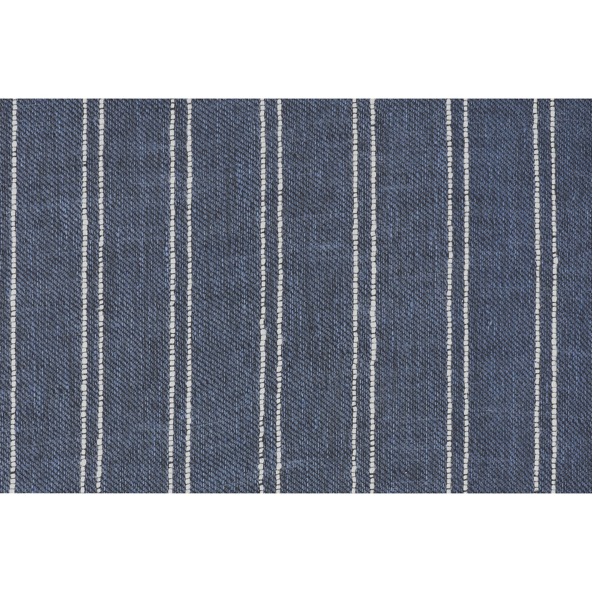 Close-up of Oakley Indoor Pillow fabric showing dark blue with white stripes.