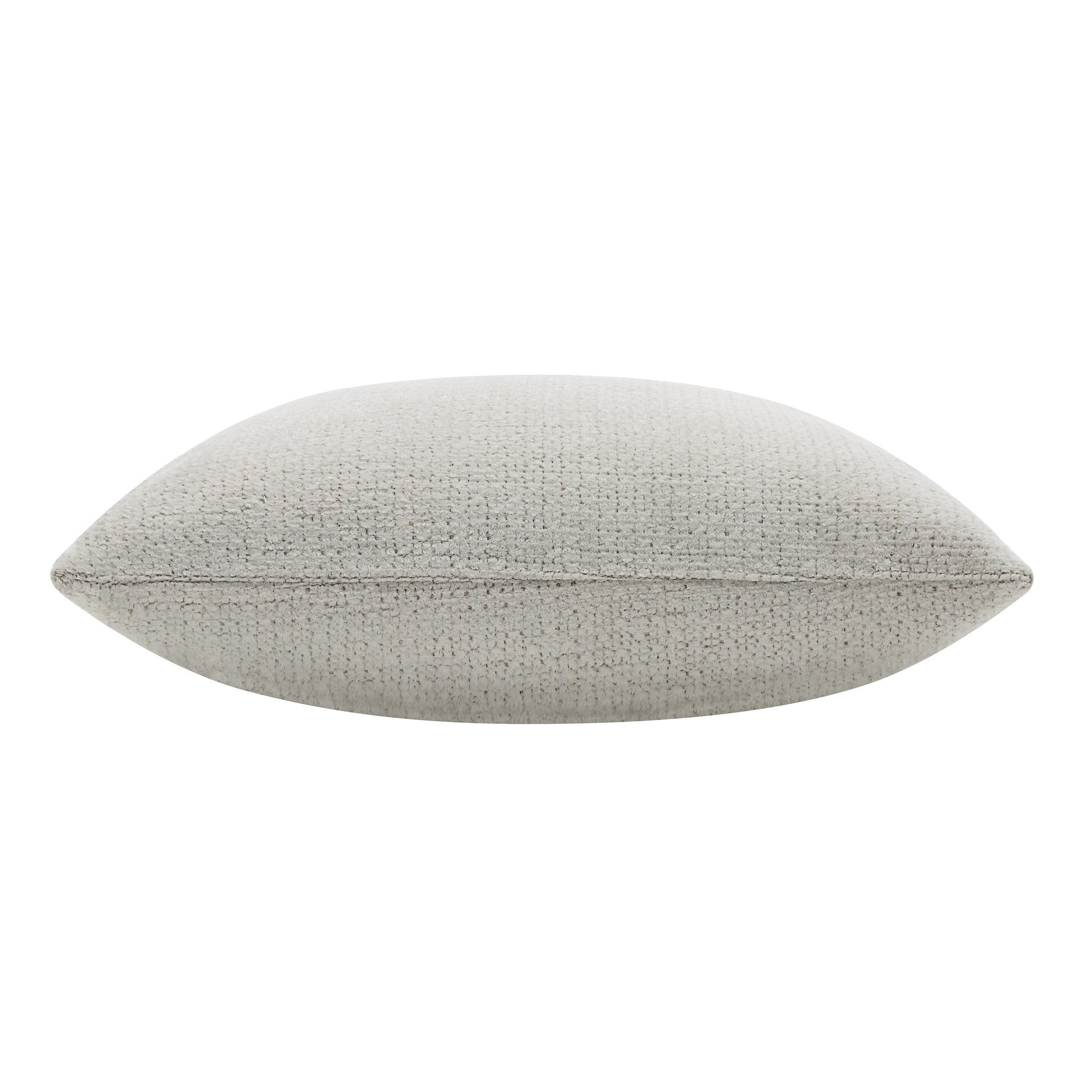 Bolero indoor pillow in light gray, viewed from the side showing its thickness.