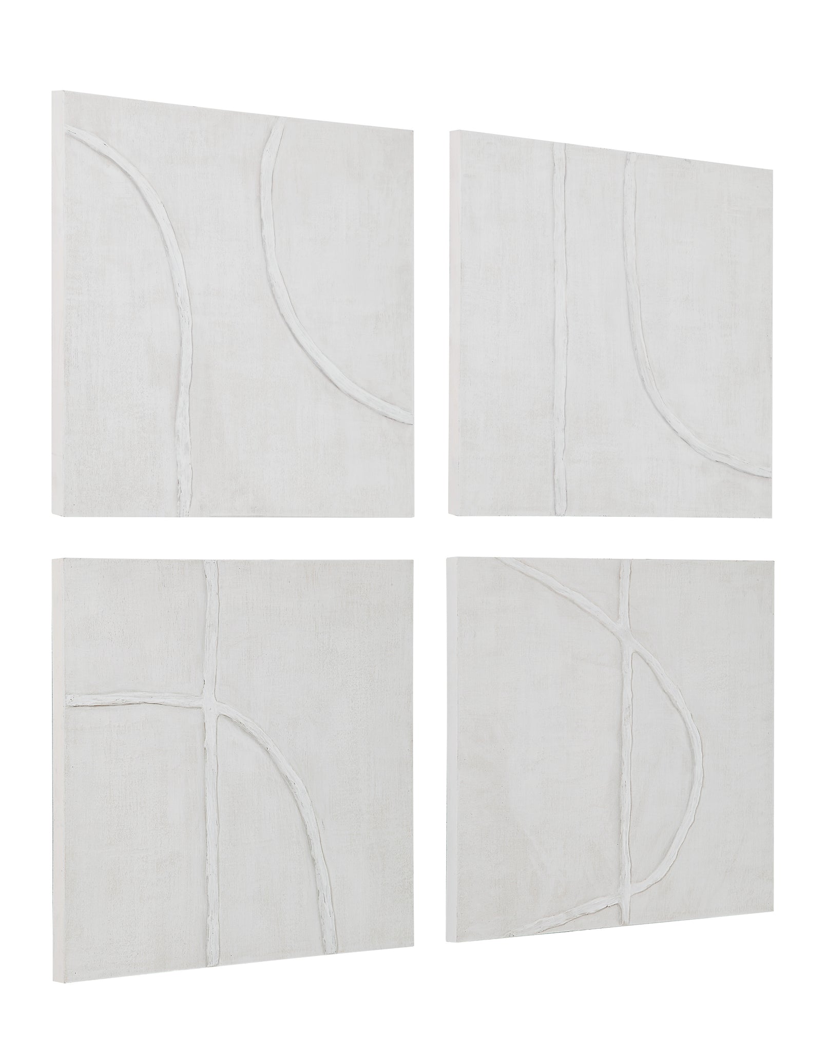 Cellier artwork showcasing four white textured panels with abstract line designs.