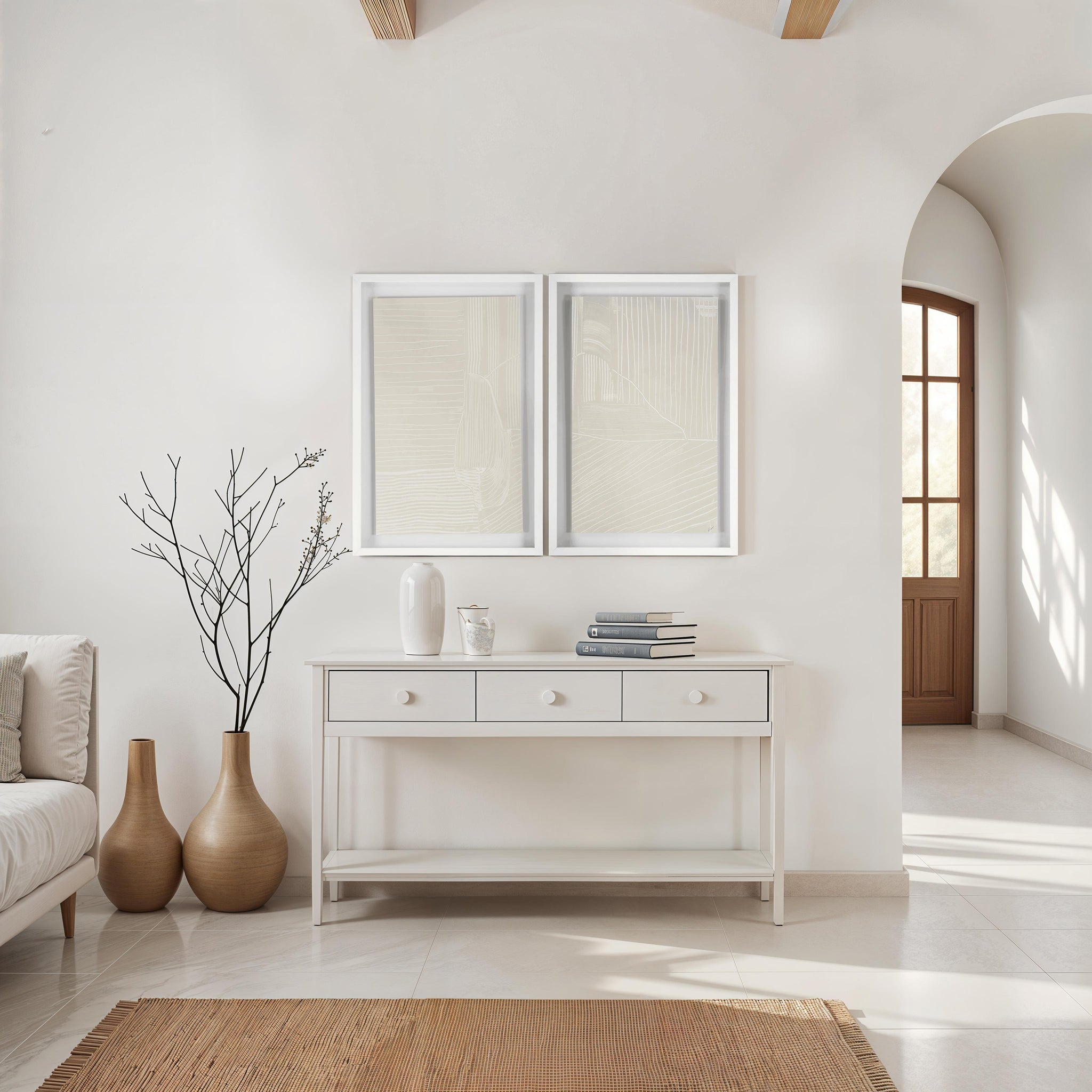 Marlon wall art displayed in a modern living room with a white console table.