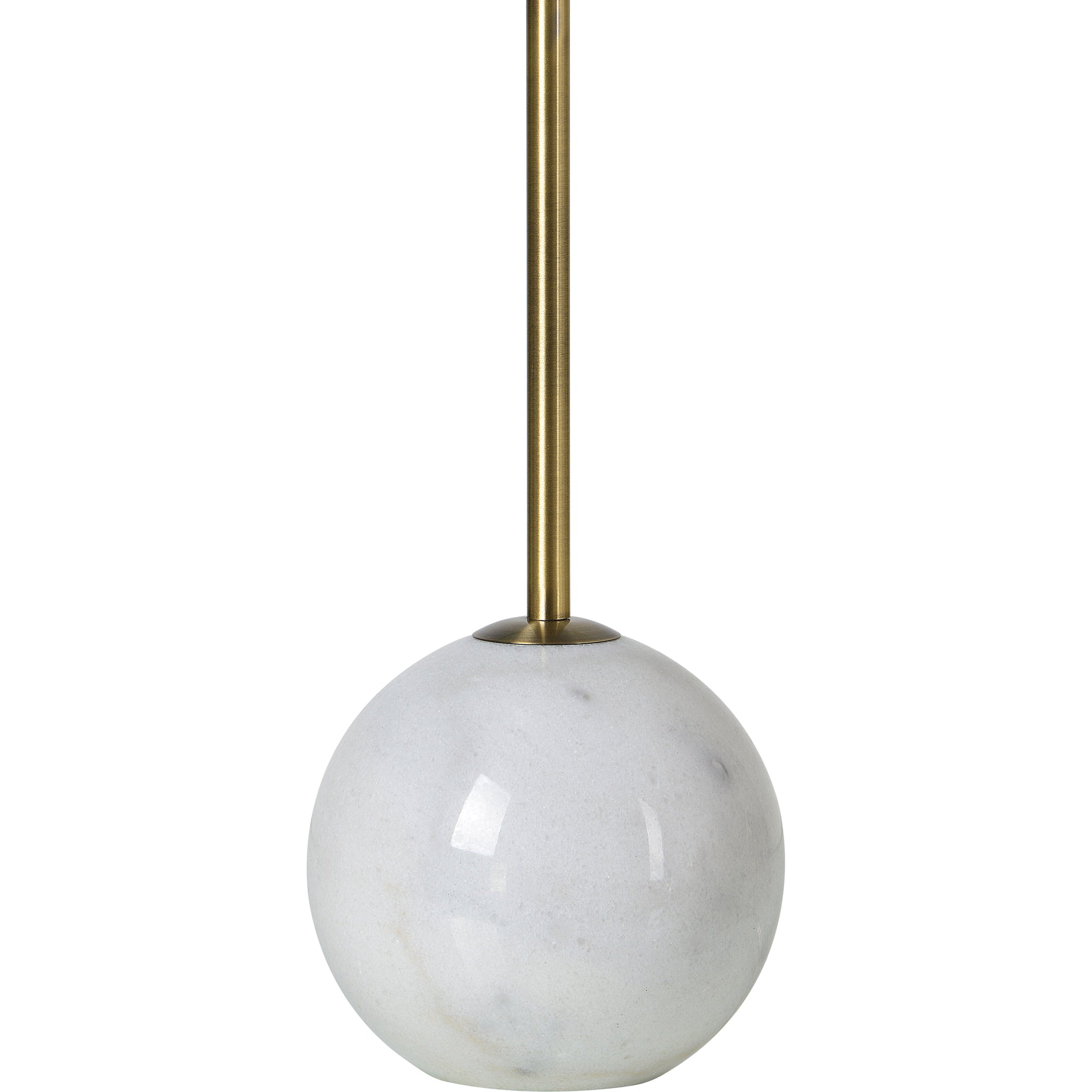 Naomi Table Lamp close-up showing a marble base and brass stem, minimalist design.