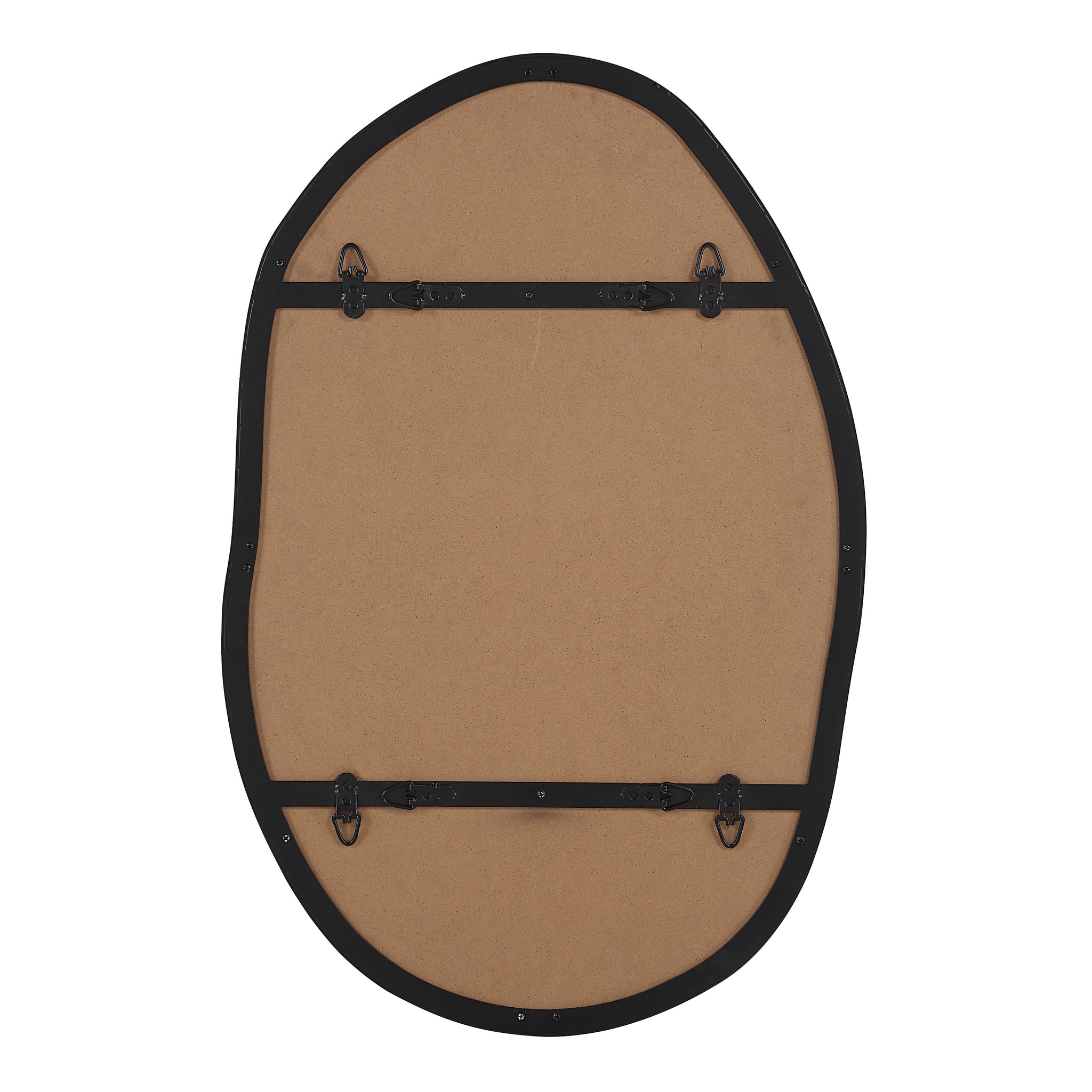 Back view of Messini mirror, showing the mounting hardware and brown backing.