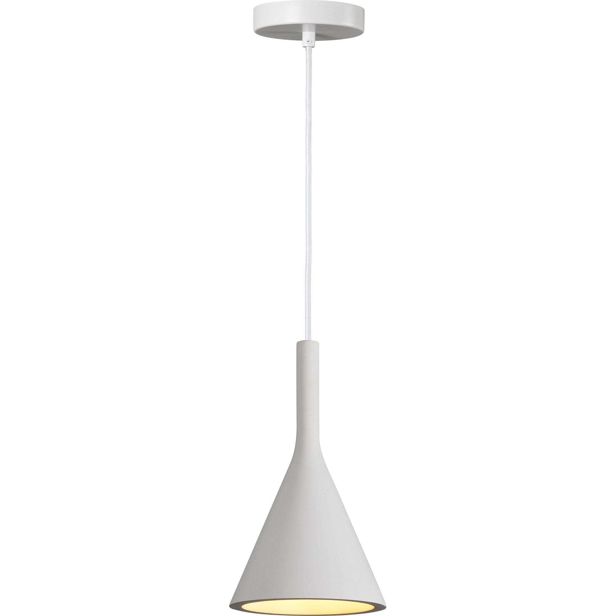 Hottah Ceiling Fixture in white with a conical shade and warm light