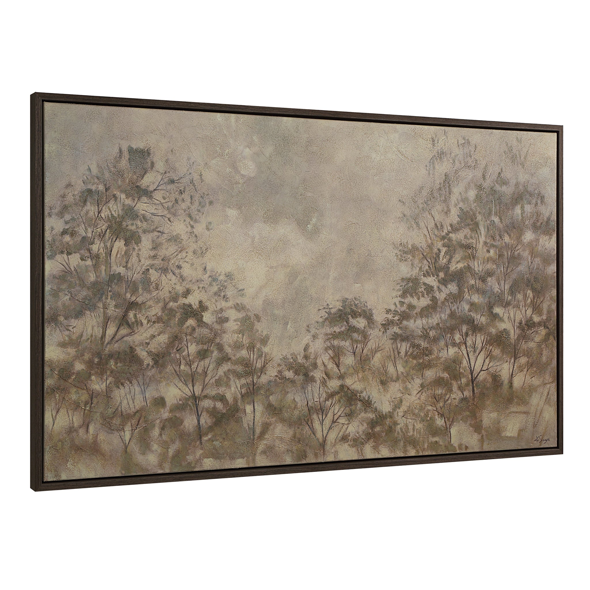 Toulouse canvas art with a textured background and subtle tree patterns in neutral tones.