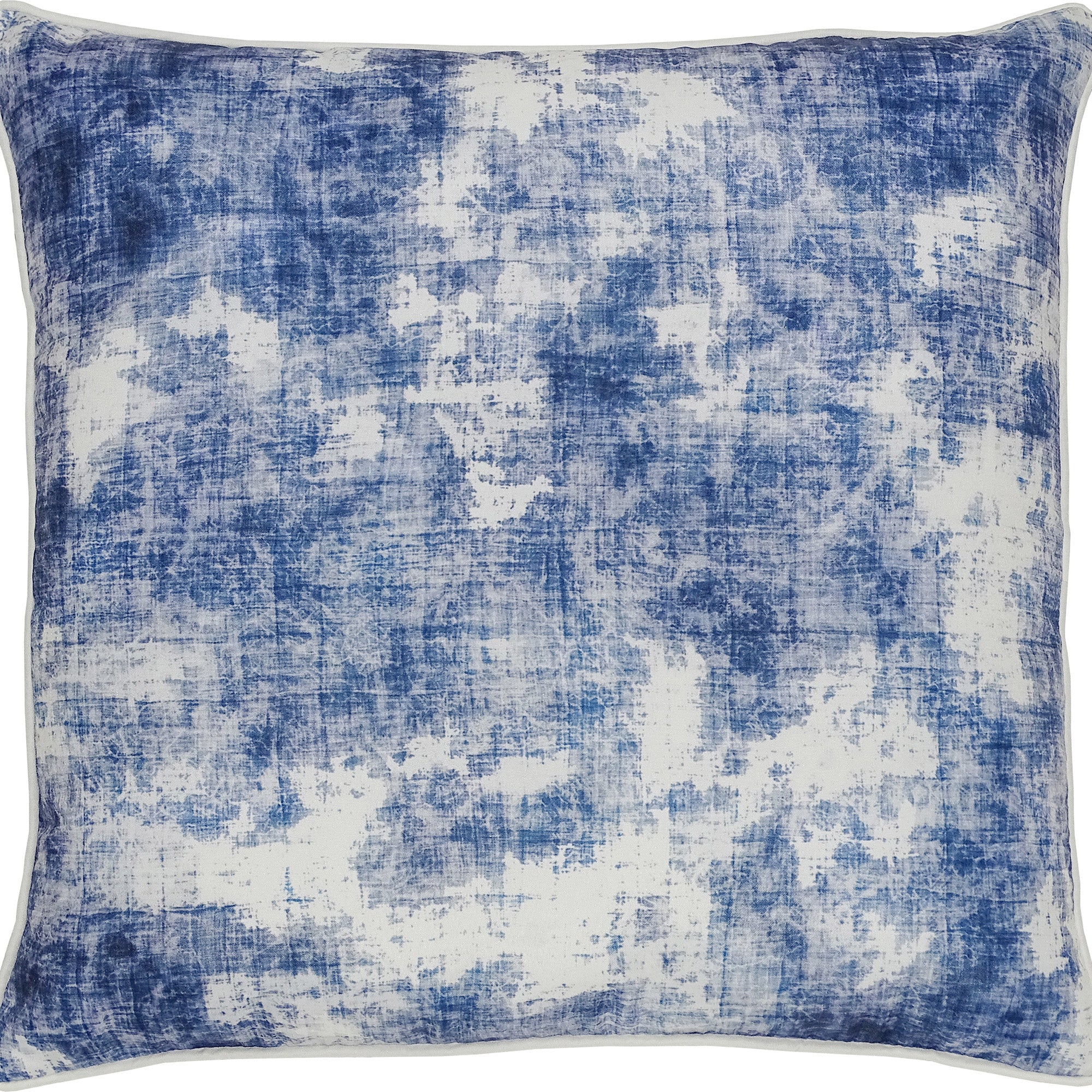 Skye pillow in blue and white abstract pattern, showcasing a textured design.