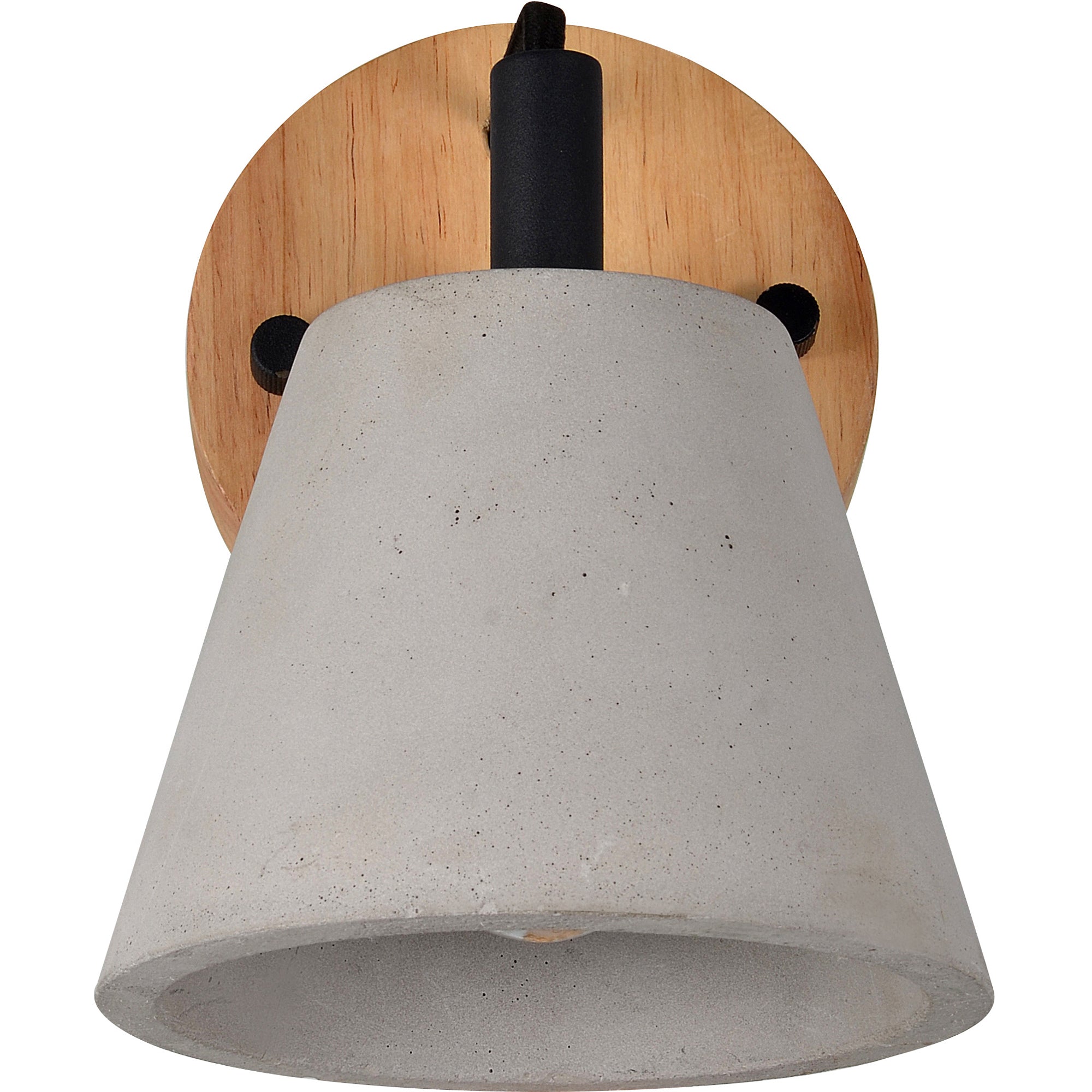 Turtle Bay Wall Sconce featuring a close-up view of the gray concrete shade and wood backplate.