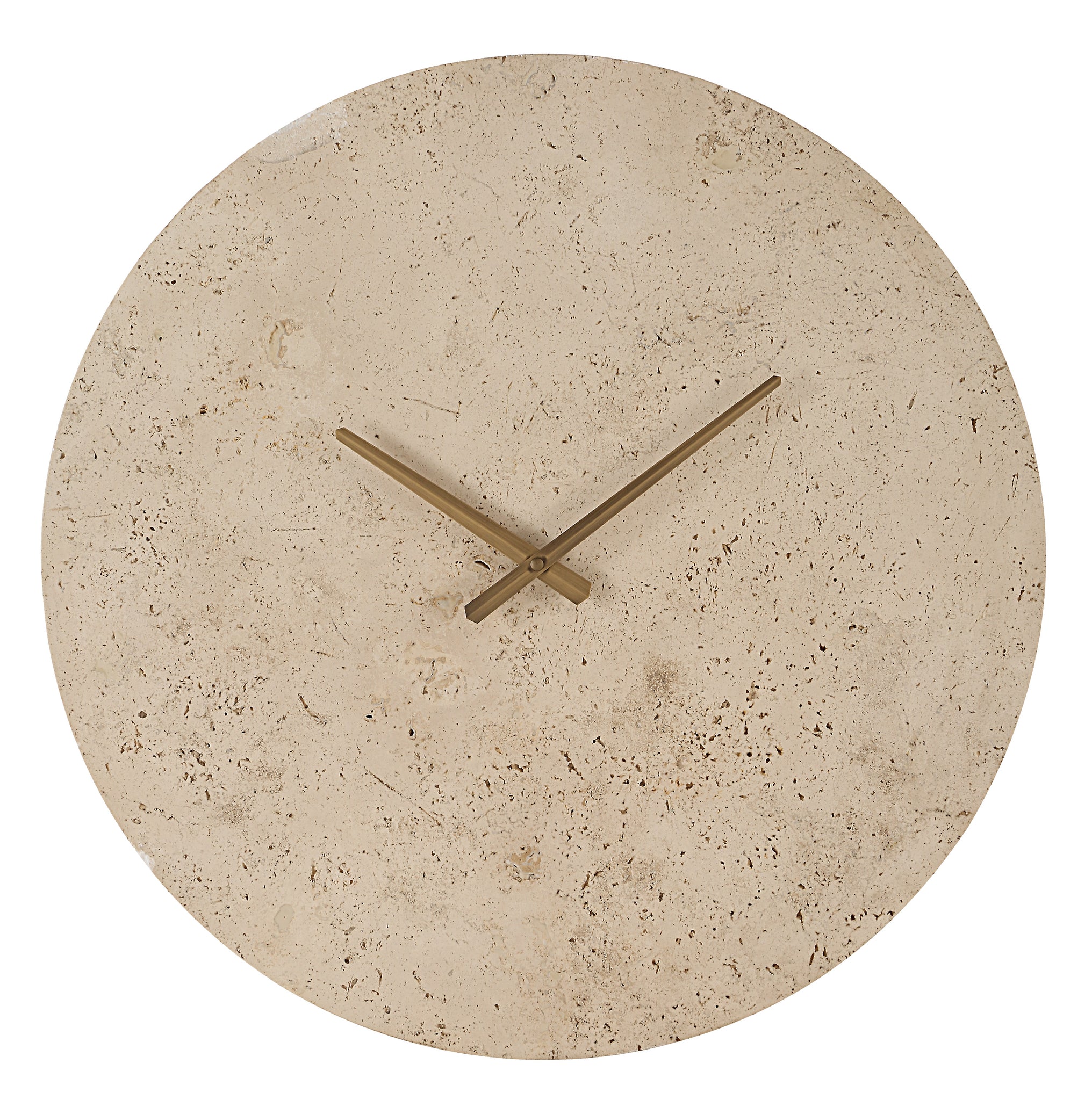 Fusion book holder in beige with a textured circular design and bronze clock hands.