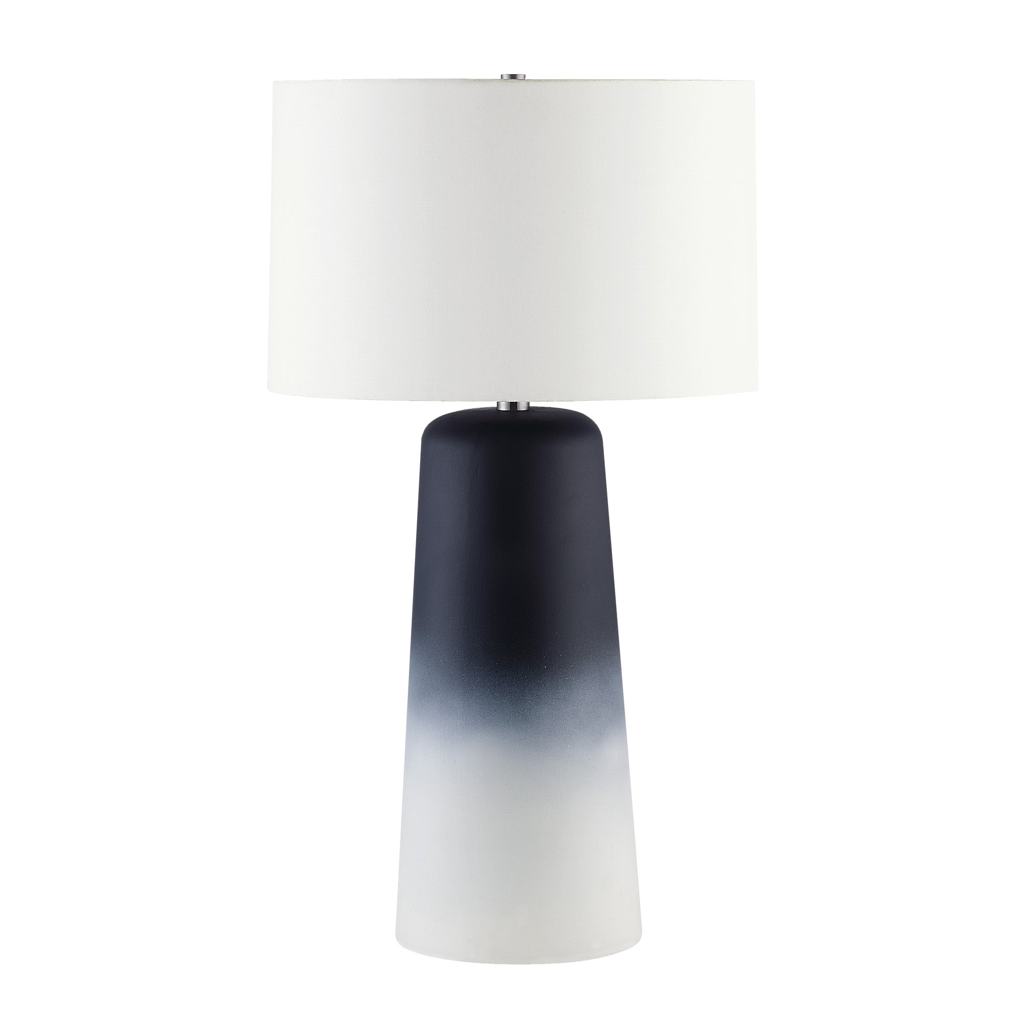 Monte Table Lamp showcasing a black top and white gradient base with a white drum shade.