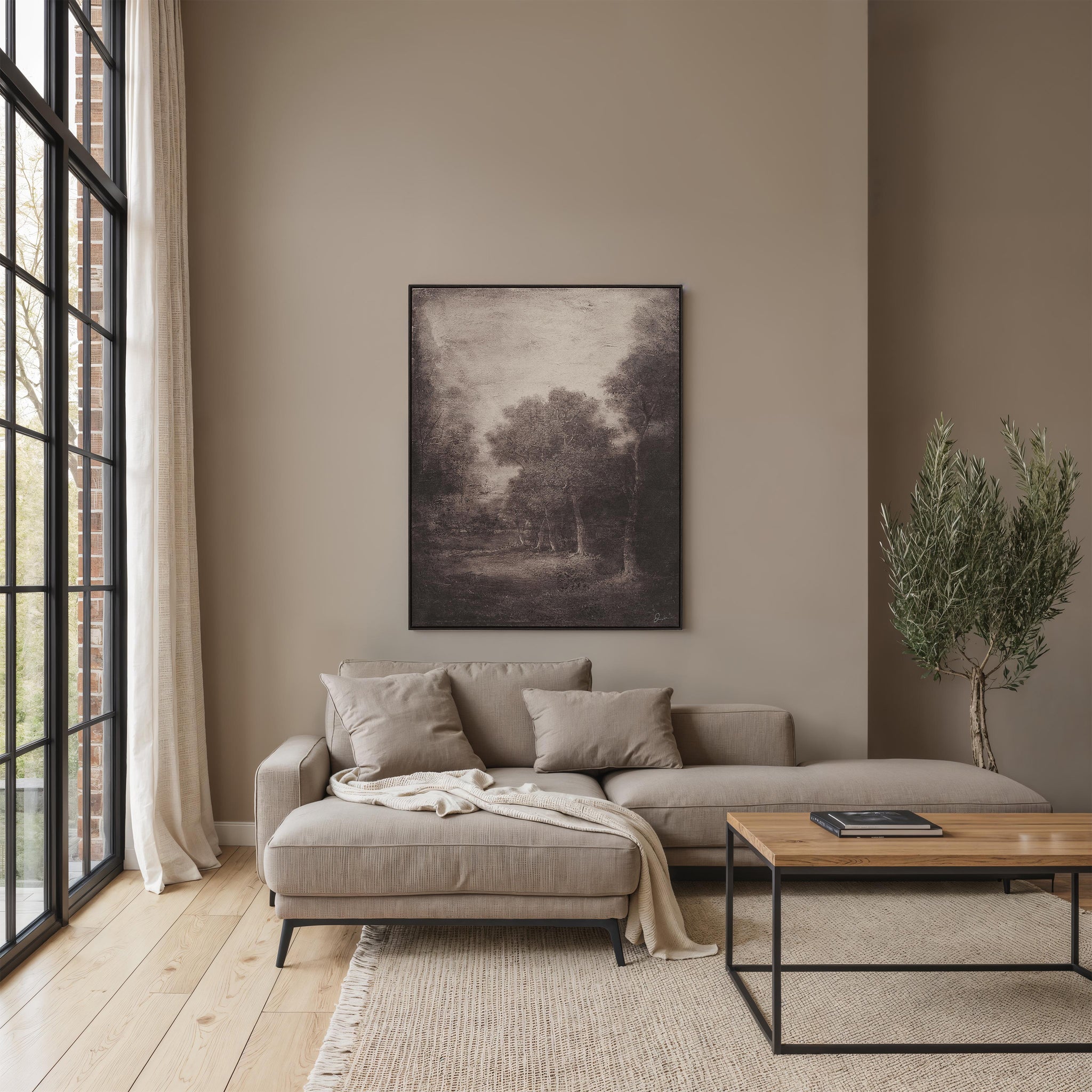 Falco canvas art displayed in a modern living room setting with neutral decor