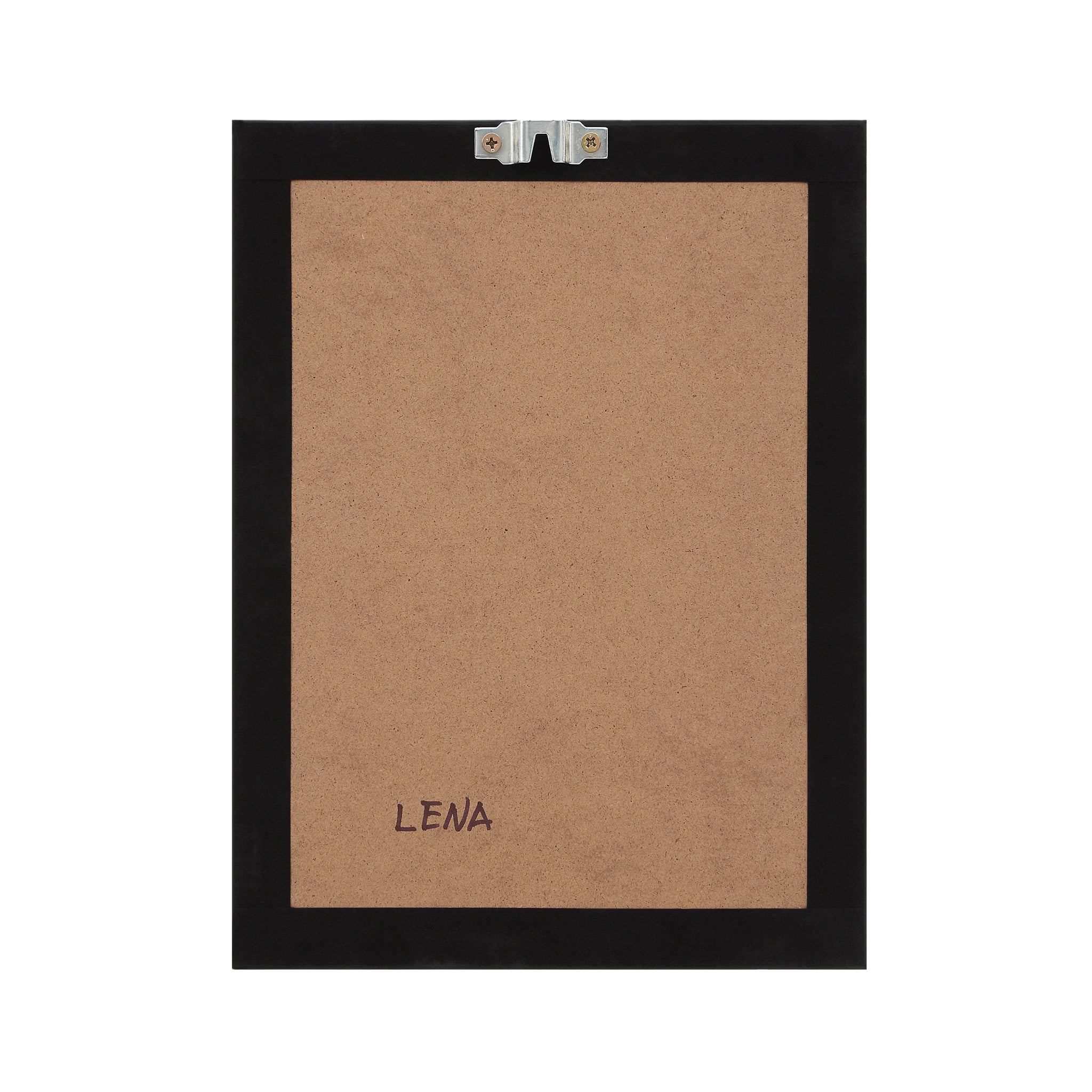 Tecoma canvas art back view showing a brown backing with a metal hanger.