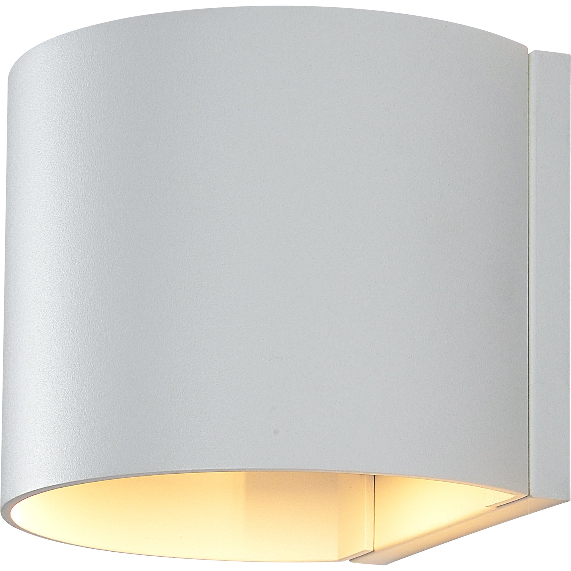 Zak Wall Sconce in white, curved shape with warm light emanating from the bottom.