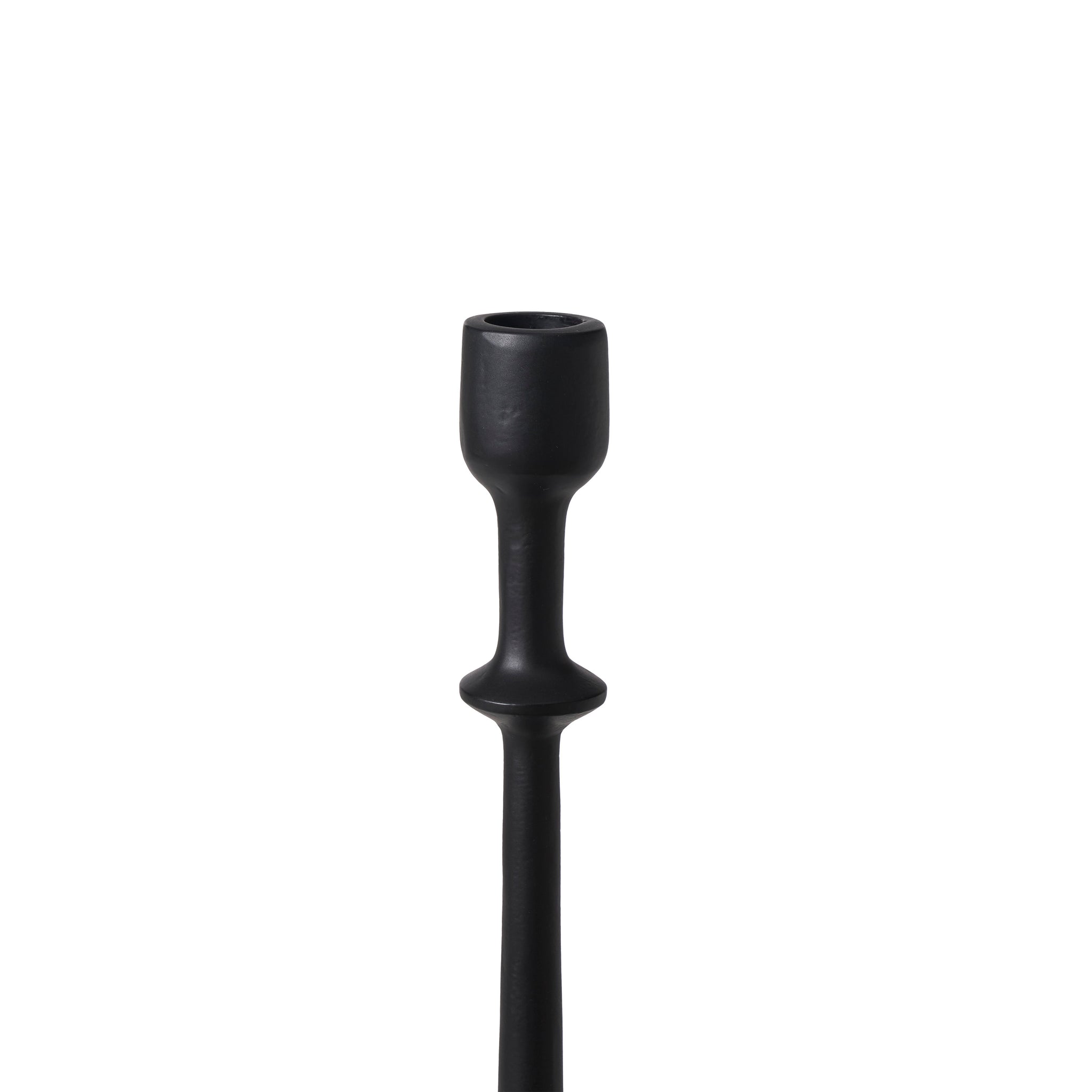 Albero Candle Holder in black, close-up view highlighting the tapered neck and cup.