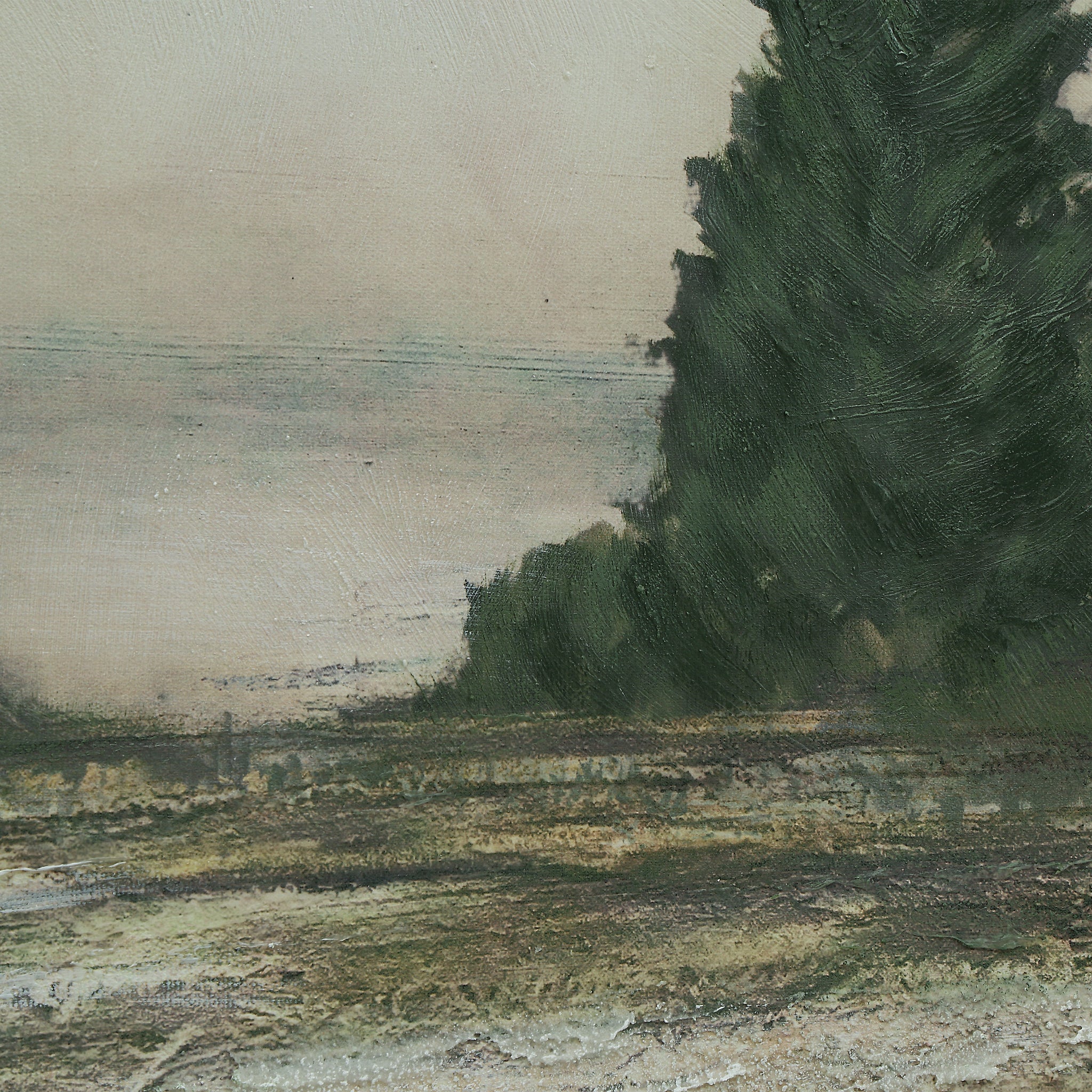 Close-up of Ashby canvas art highlighting detailed tree textures and muted colors