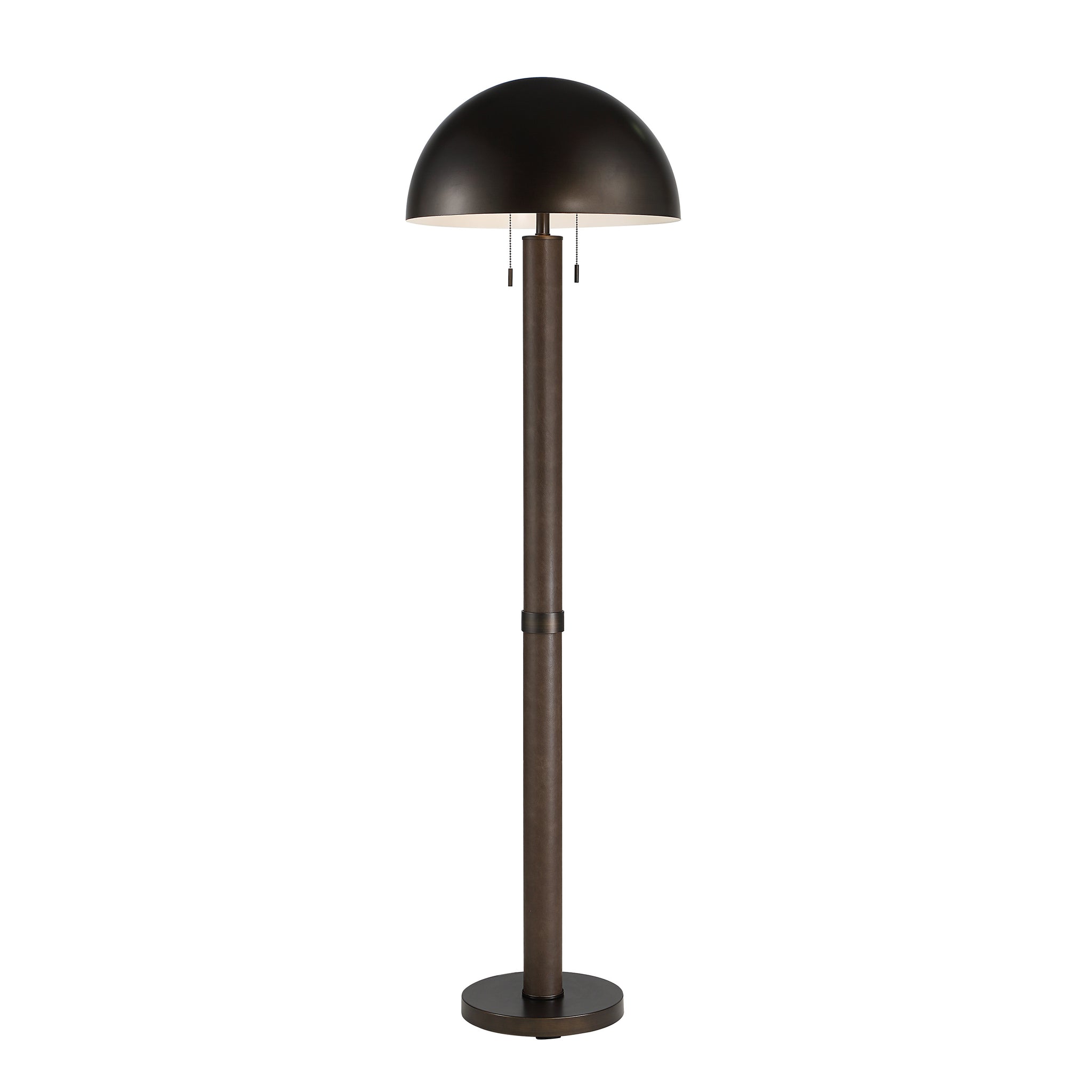 Incanta floor lamp featuring a dark bronze dome shade and a sleek brown pole.