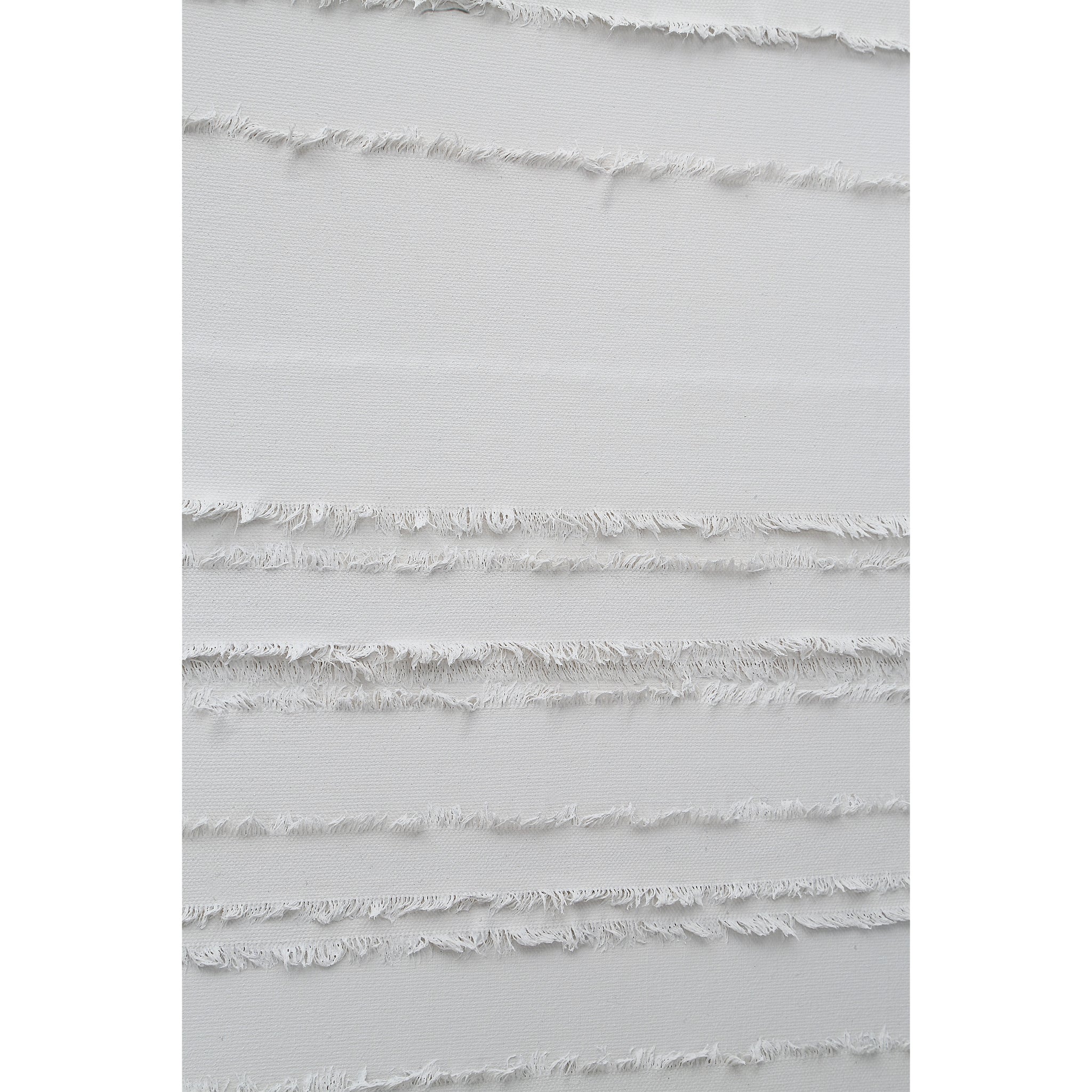 Trax wall art detail of white canvas with horizontal frayed lines, no frame visible.
