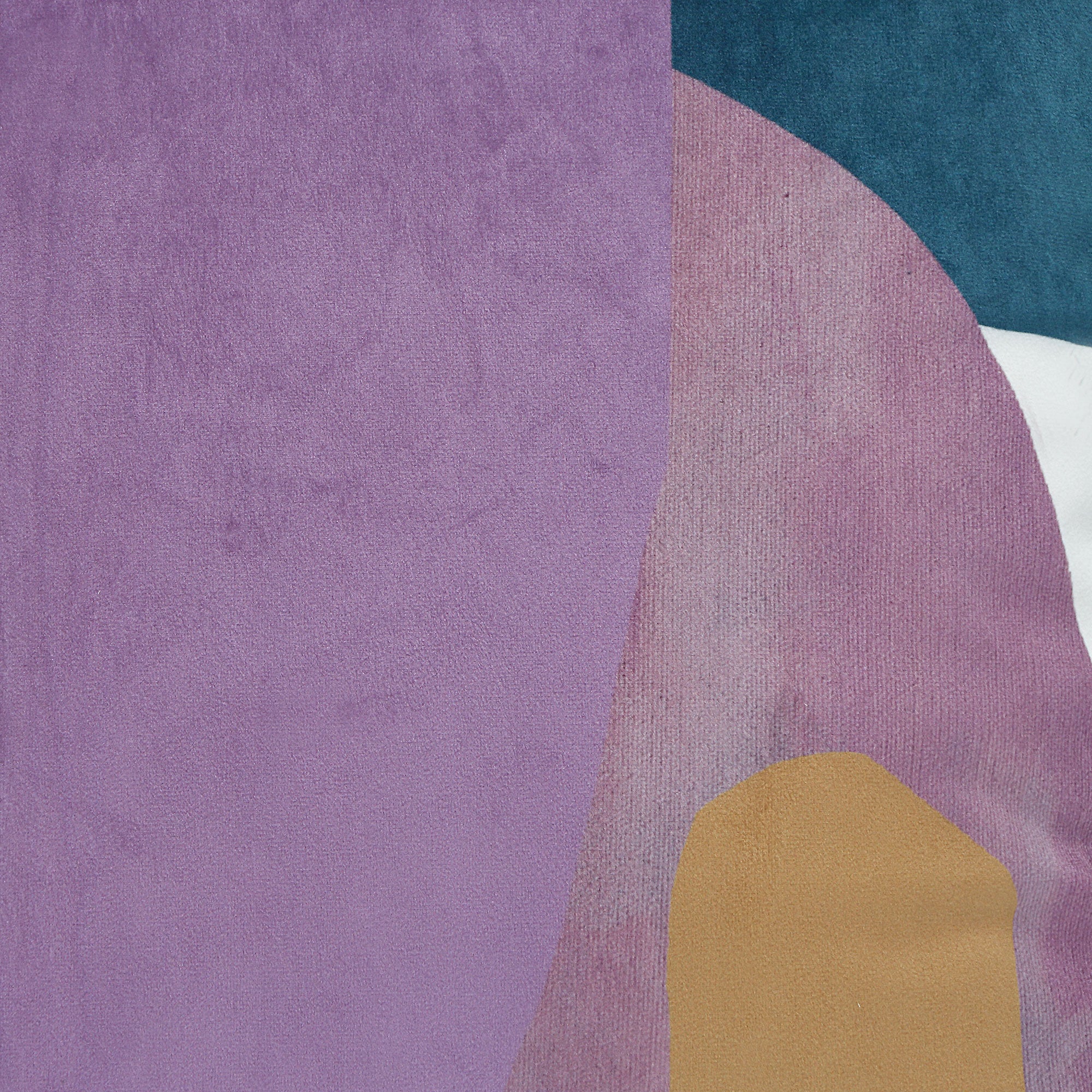 Close-up of Layla Indoor Pillow highlighting the textured abstract patterns in purple and beige.